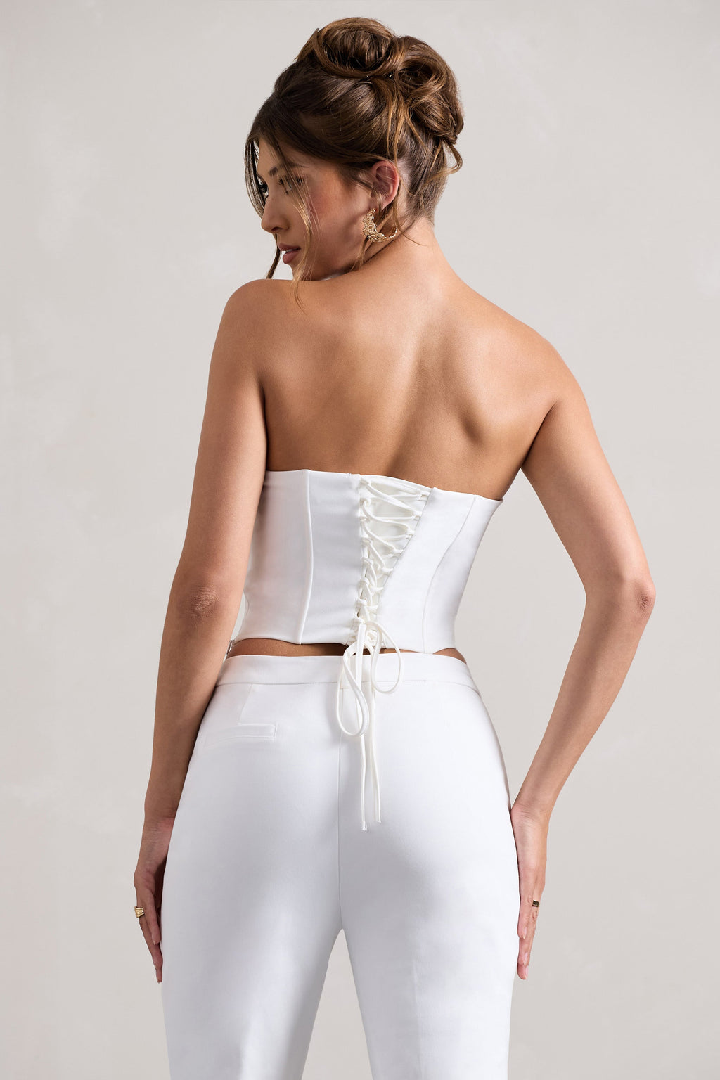 Aubriella | White Strapless Lace-Up Corset Top
