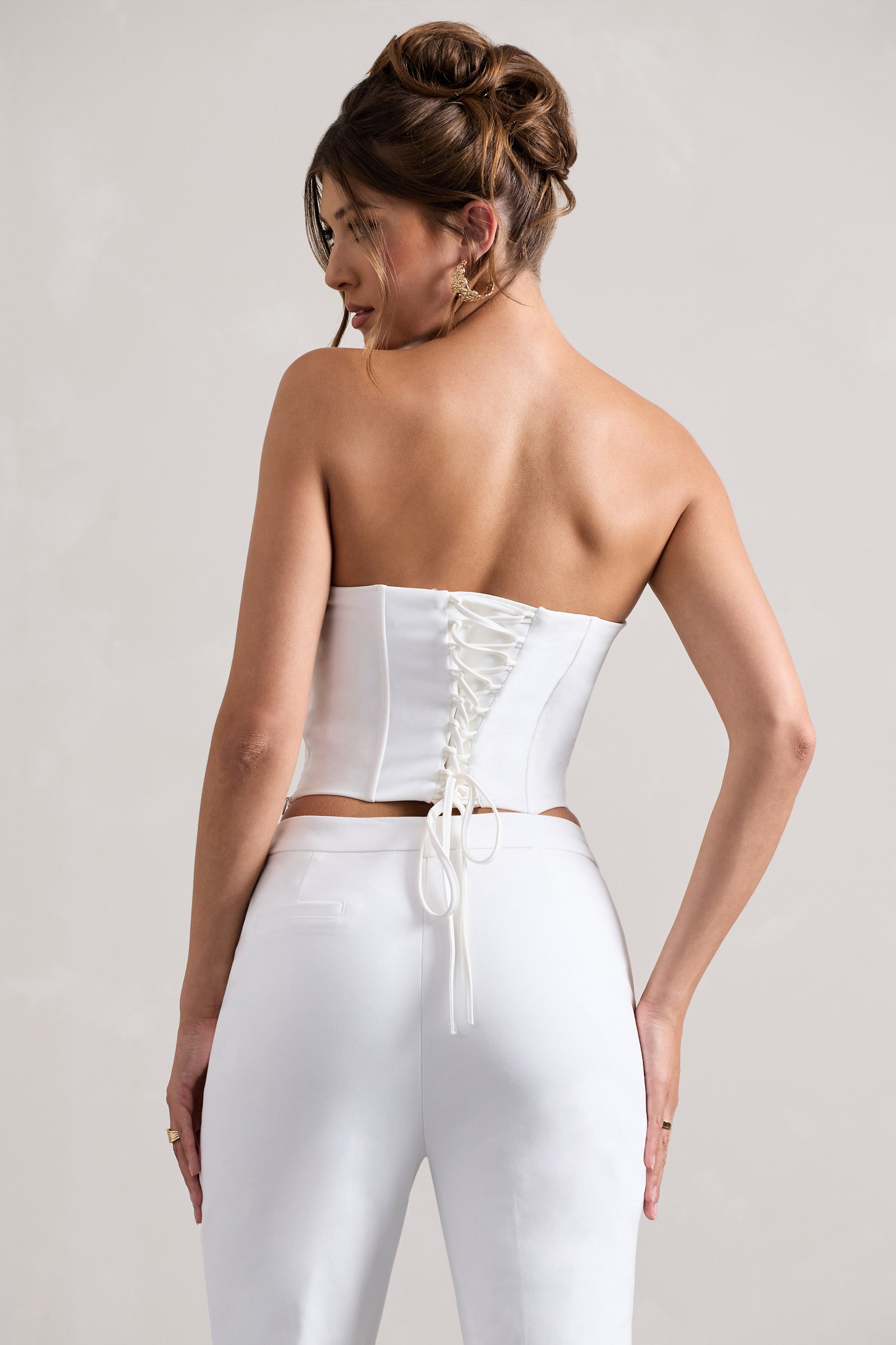 Aubriella | White Strapless Lace-Up Corset Top