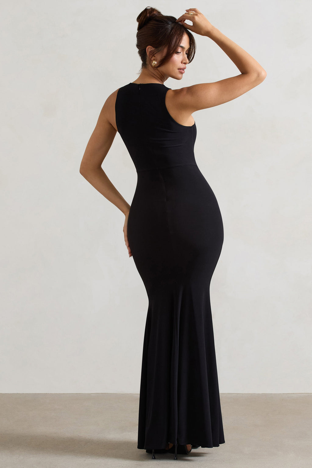 Maren | Black Racer-Neck Gathered Maxi Dress With Drape