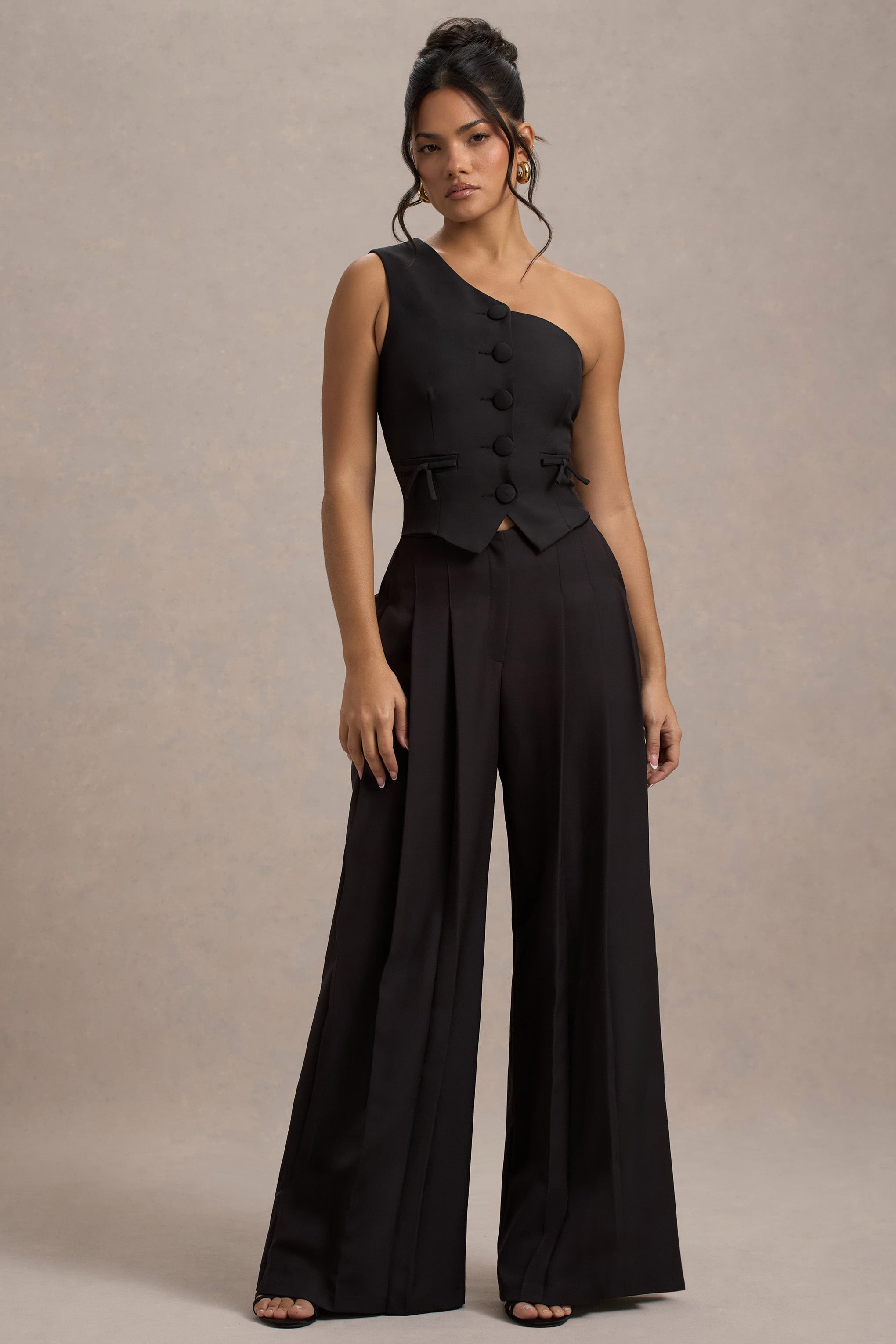 Galilea | Black Pleated Wide-Leg Trousers