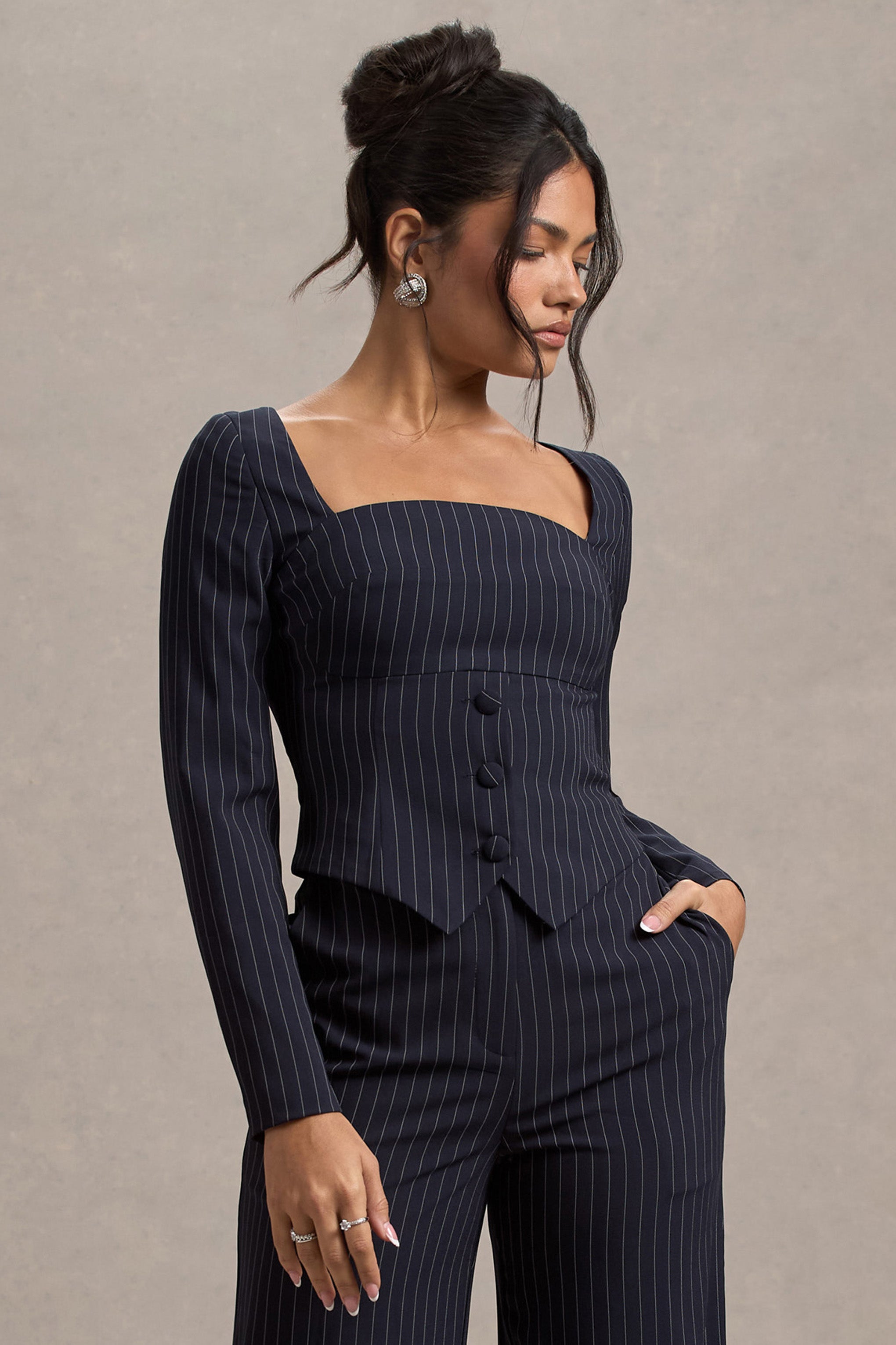 Los Angeles | Navy Pinstripe Tailored Top