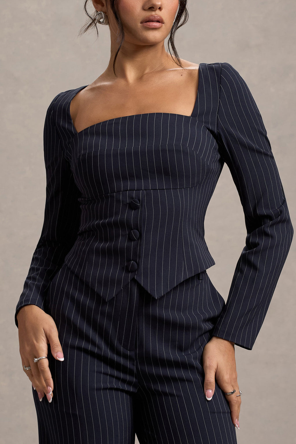 Los Angeles | Navy Pinstripe Tailored Top