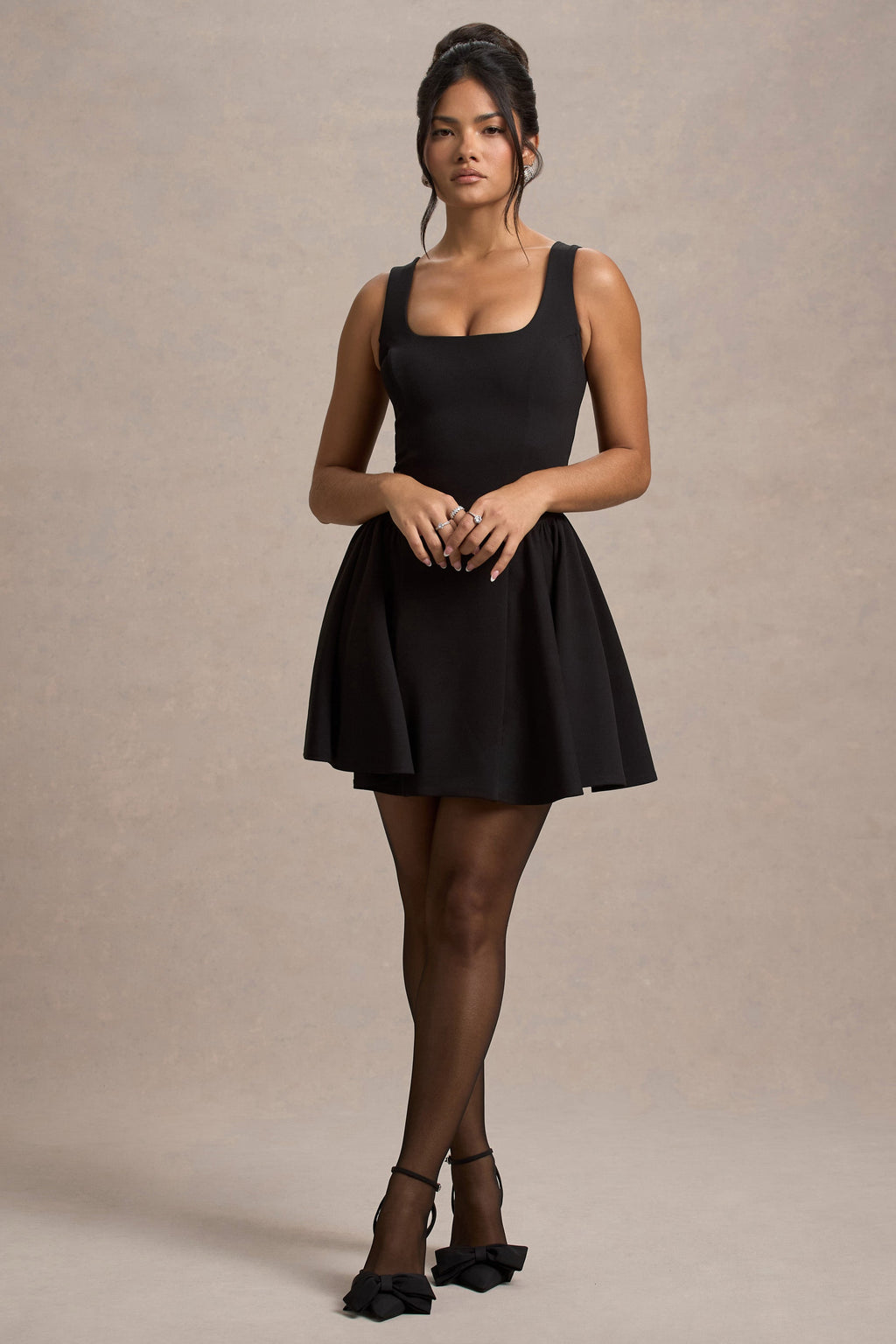Fiala | Black Square-Neck Mini Dress With Volume Skirt
