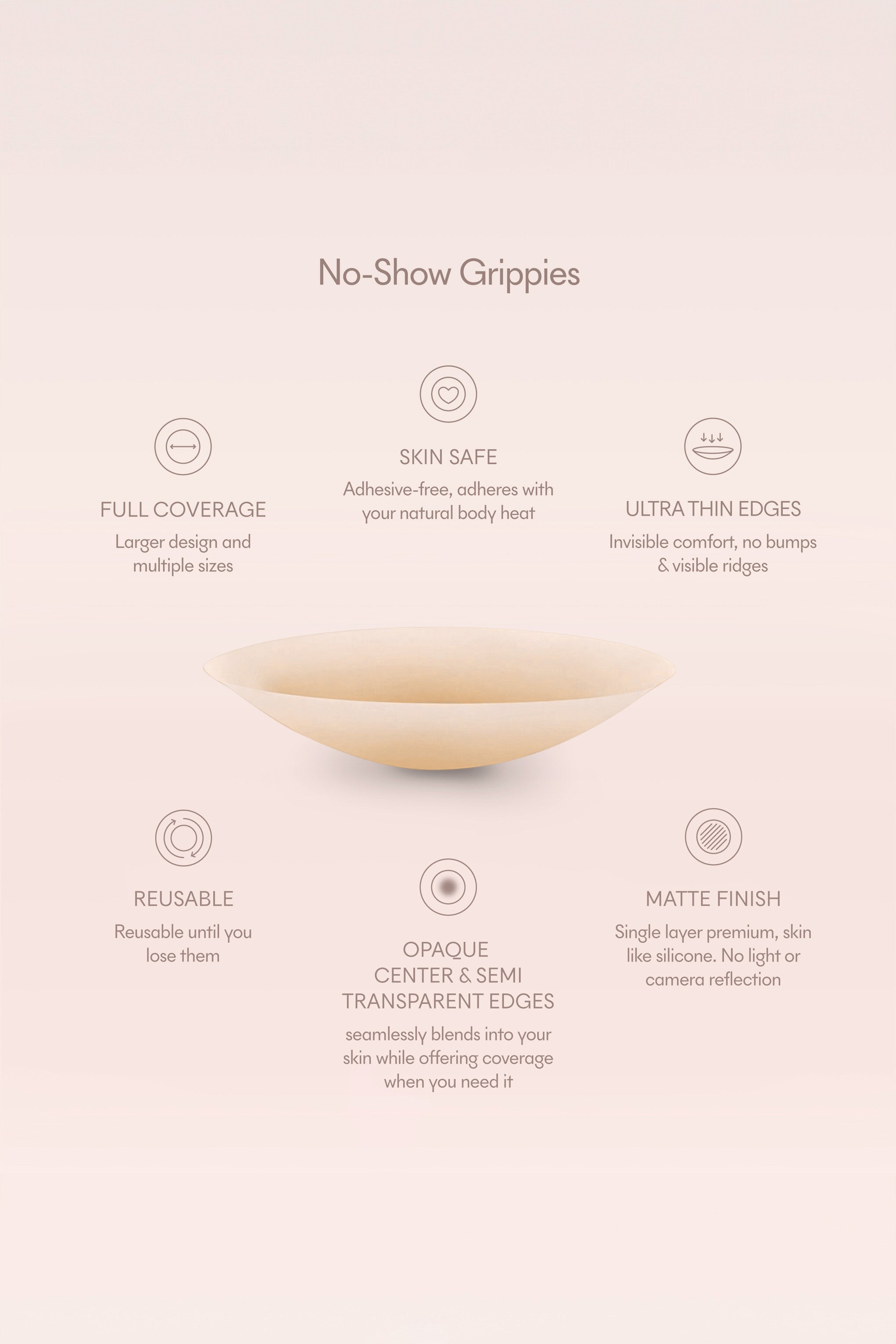 Grippies No-Show | Non-Adhesive Reusable Nipple Covers 3 Inch No.5