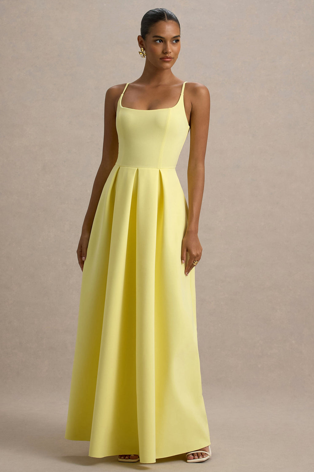 Bambina | Lemon Scoop-Neck Pleated Maxi Dress