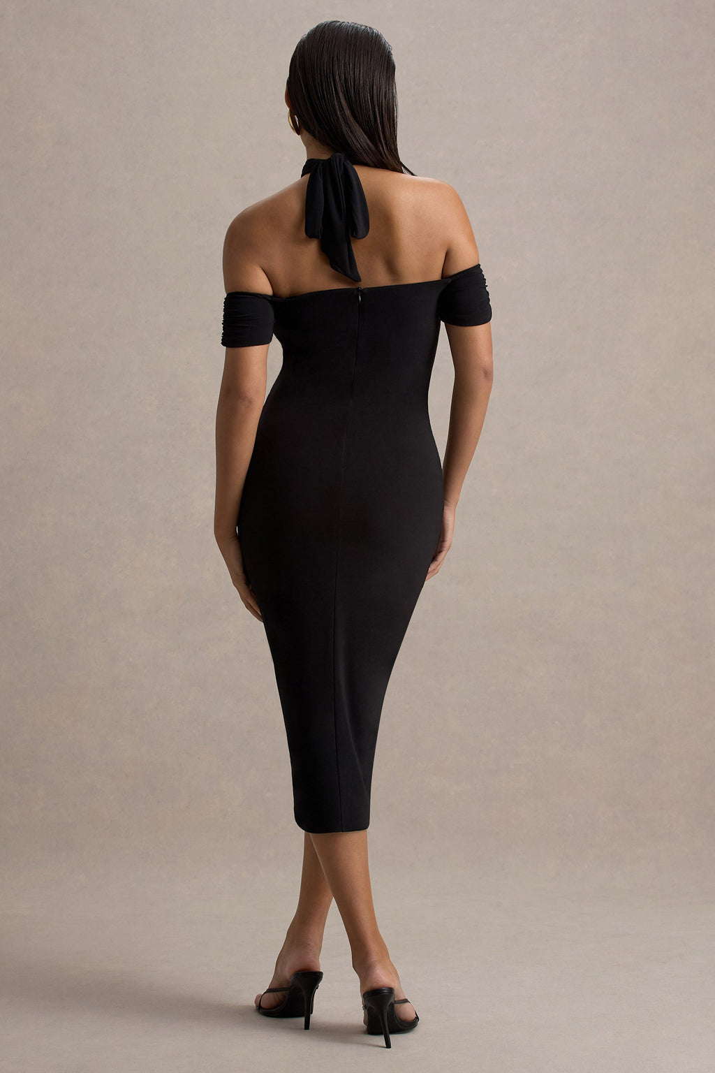 Selvina | Black Cut-Out Halter-Neck Midi Dress
