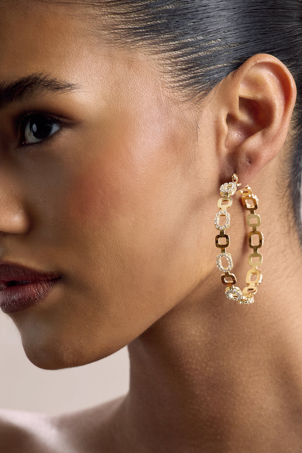 Interlinked | Gold Diamante Chain Hoop Earrings