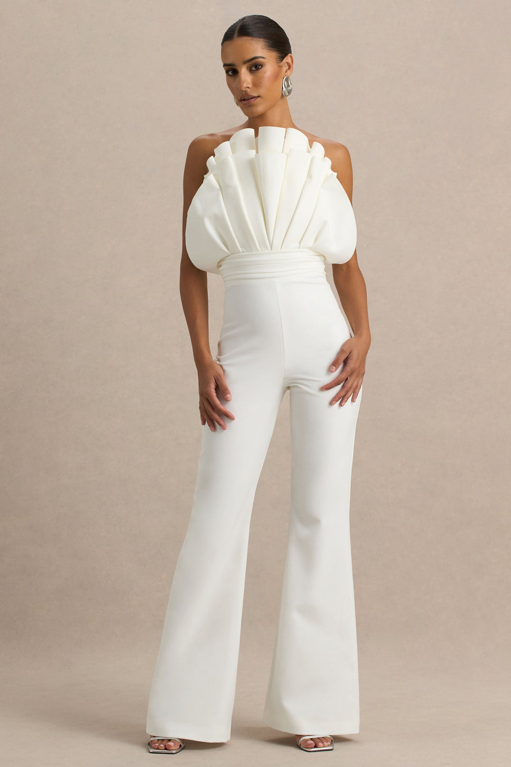 Riga | White Ruffled Asymmetric Jumpsuit