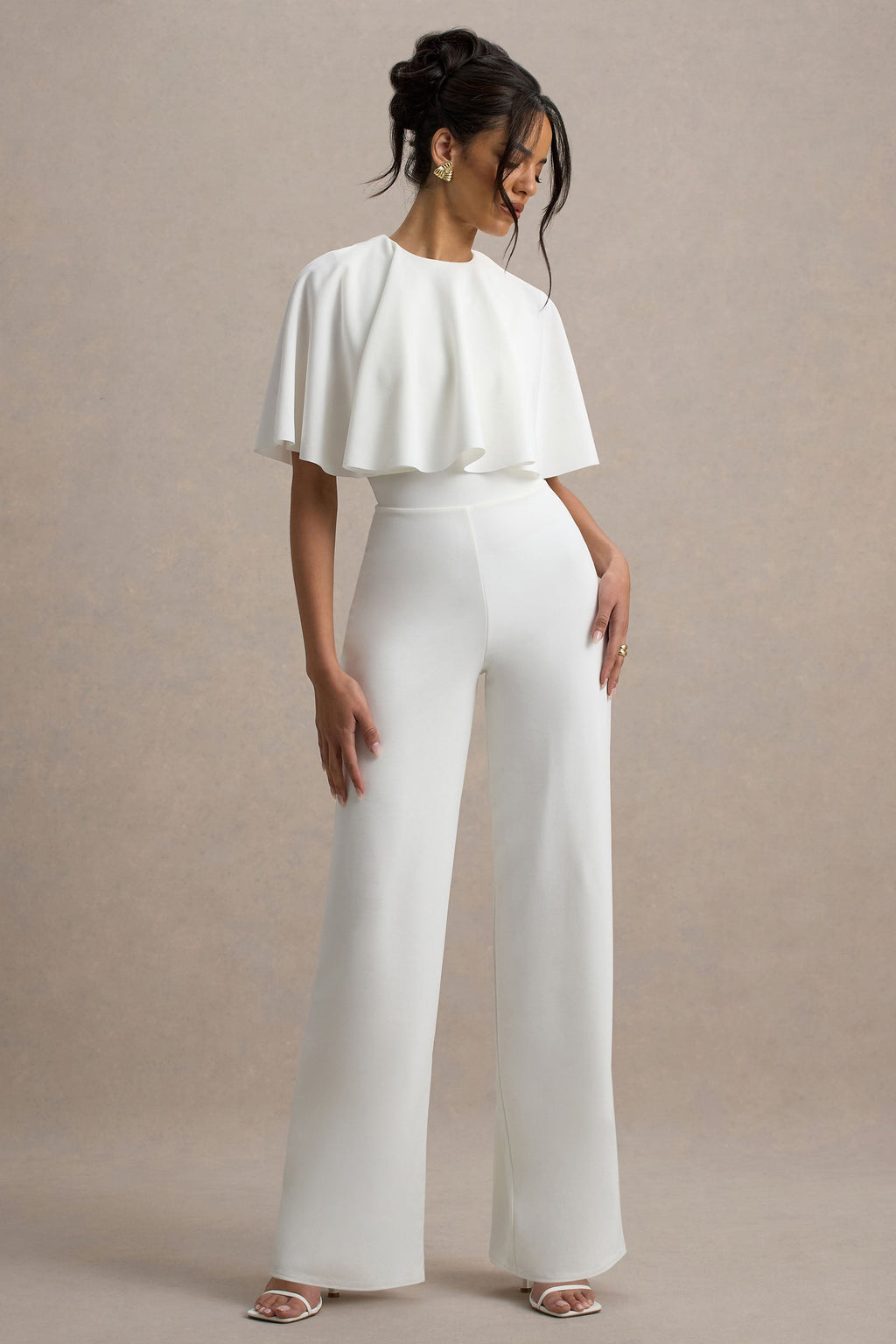 Leanna | White Straight-Leg Jumpsuit With Cape