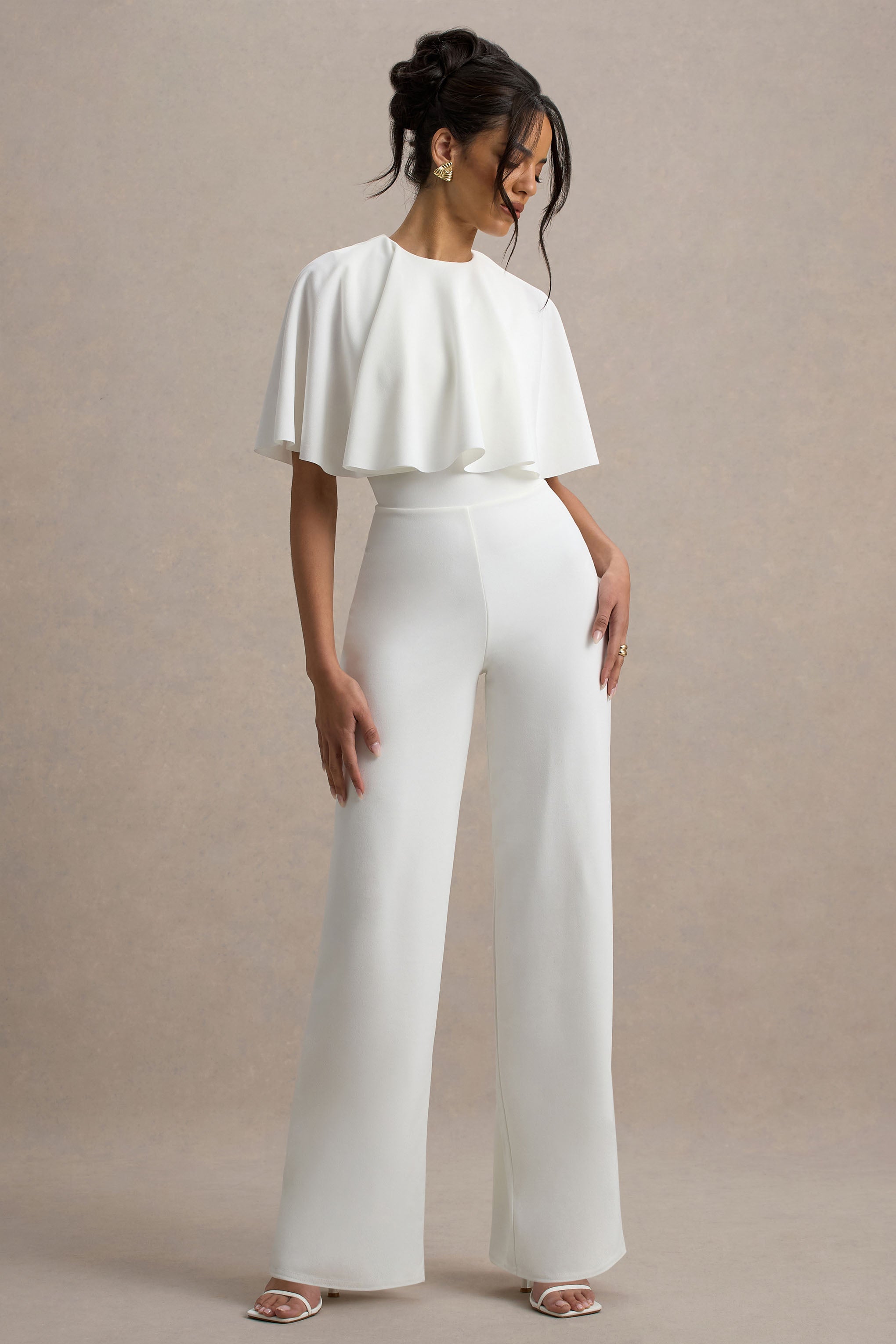 Leanna | White Straight-Leg Jumpsuit With Cape