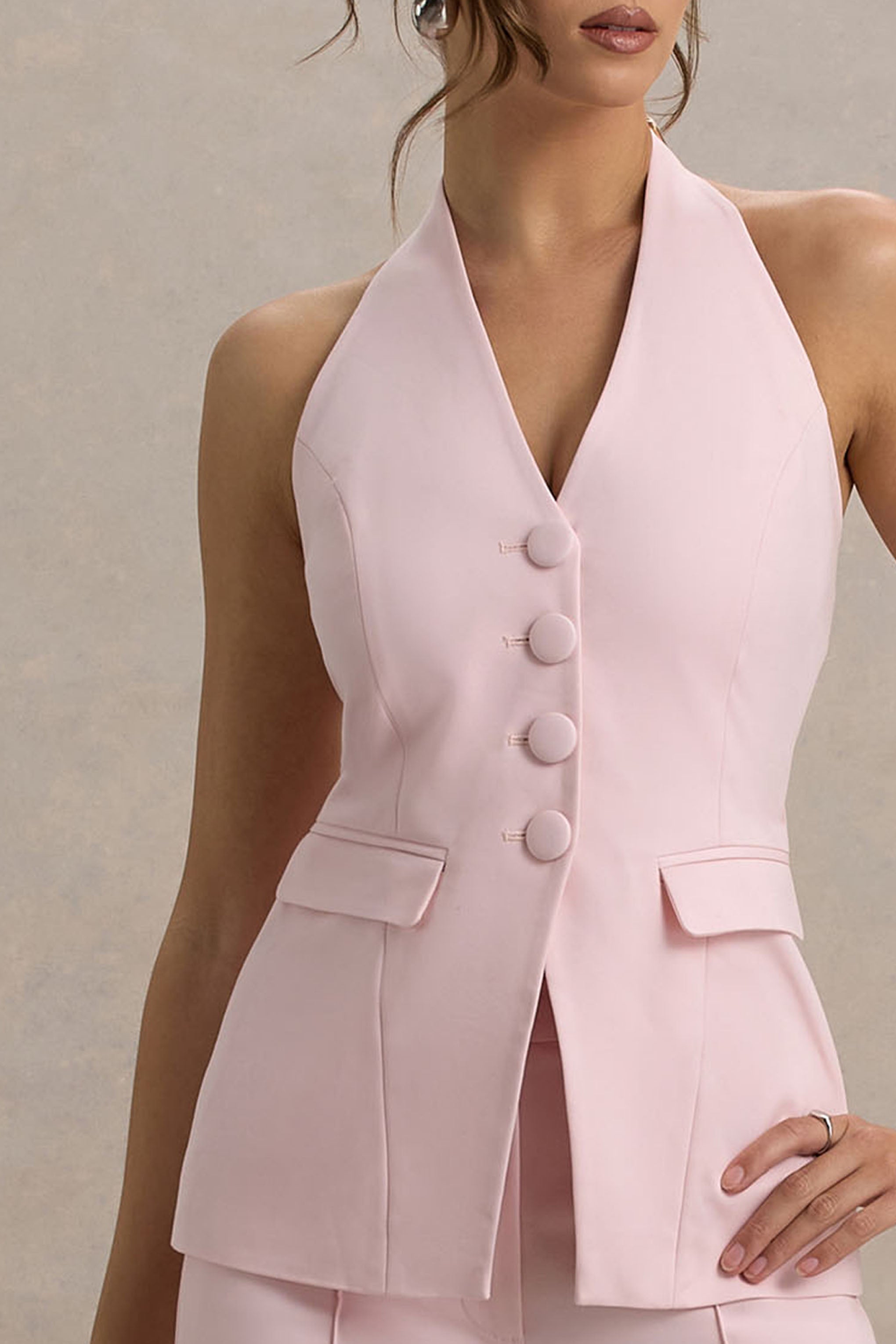 Tecla | Pink Button-Up Tailored Top
