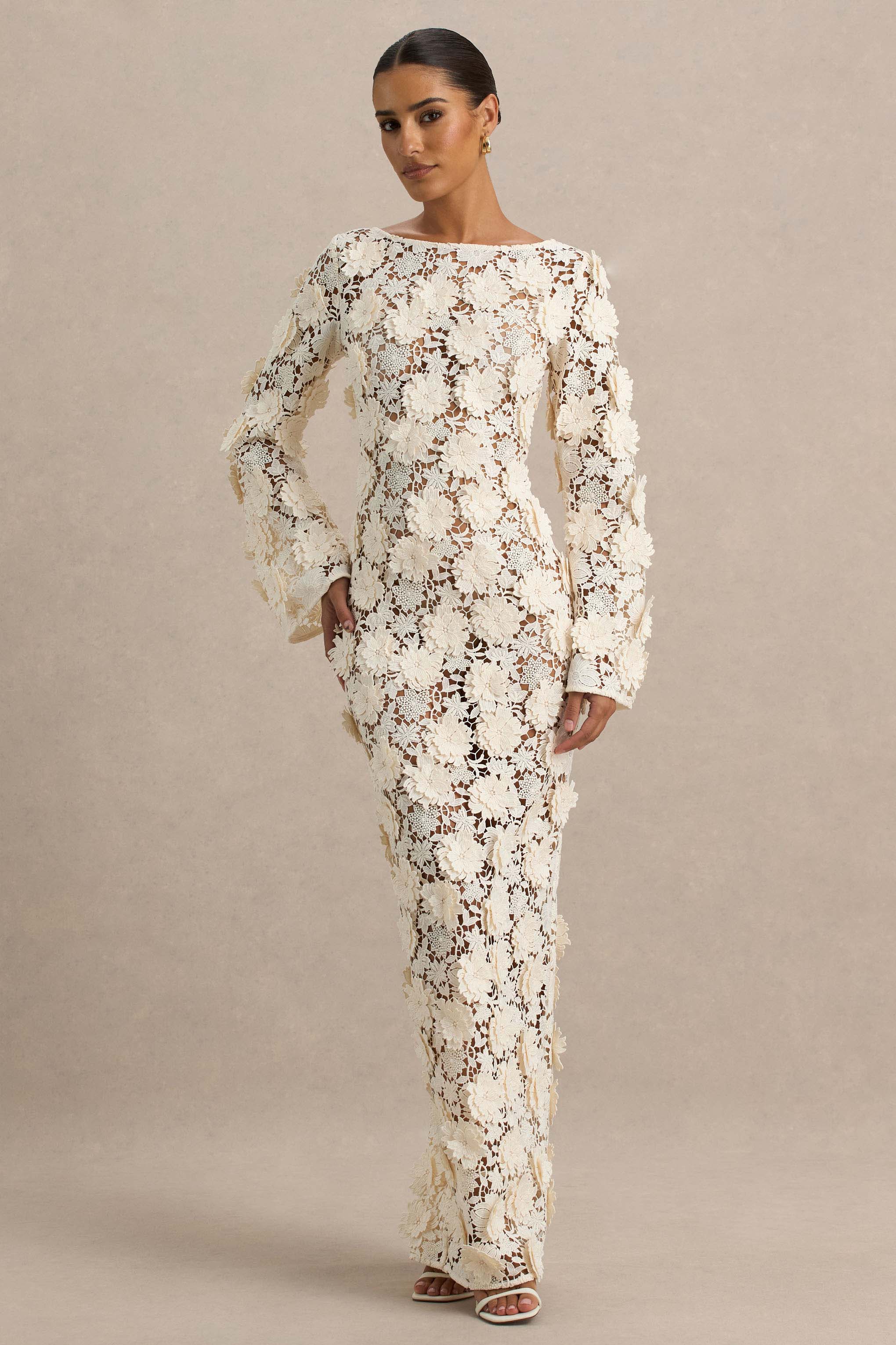 Viper | Cream Lace Long-Sleeve Maxi Dress