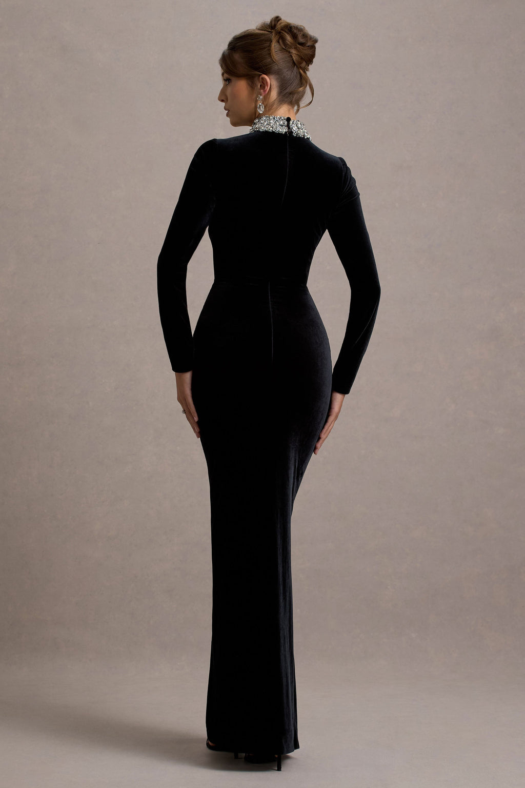 Love Lost | Black Velvet Embellished Twist Maxi Dress