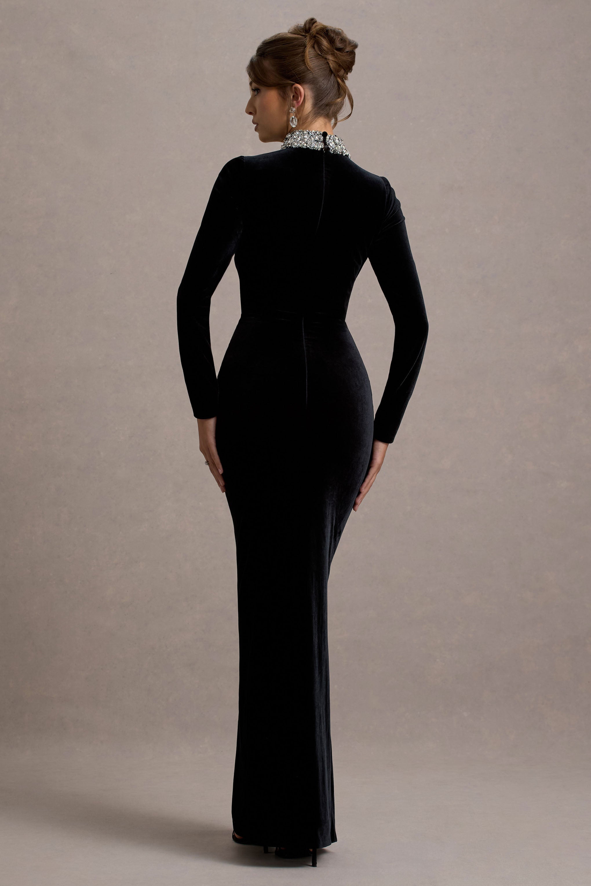 Love Lost | Black Velvet Embellished Twist Maxi Dress