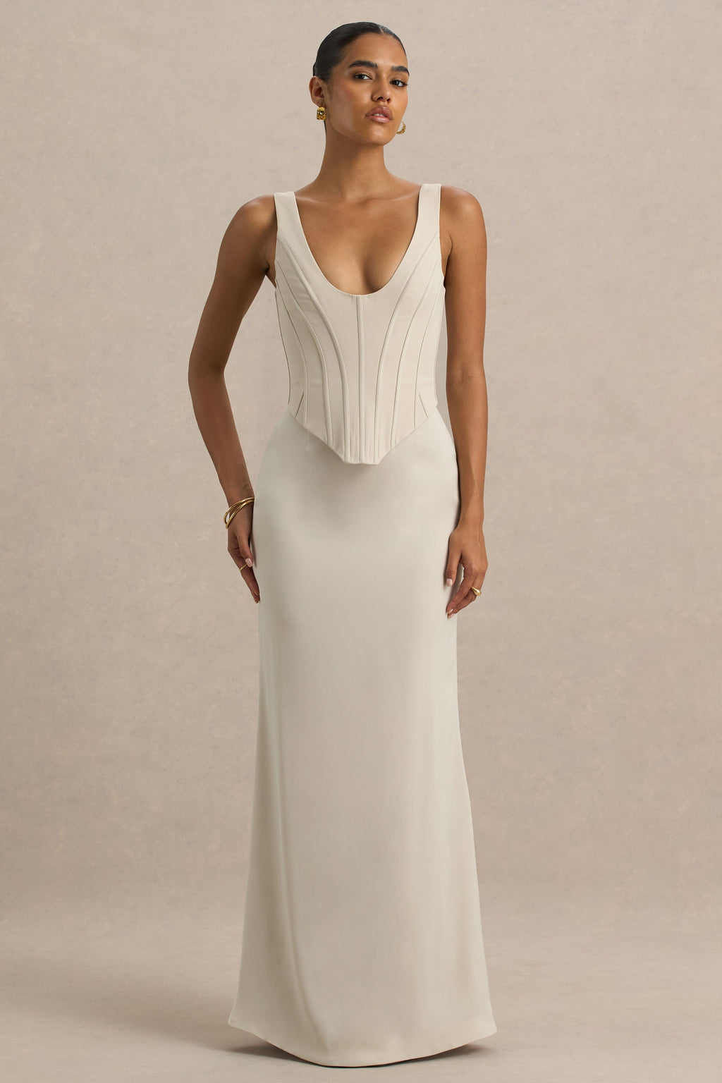 Morgan | Champagne Satin Corset Maxi Dress