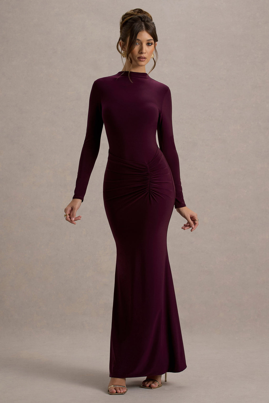 Reid | Plum Long-Sleeve Gathered Maxi Dress