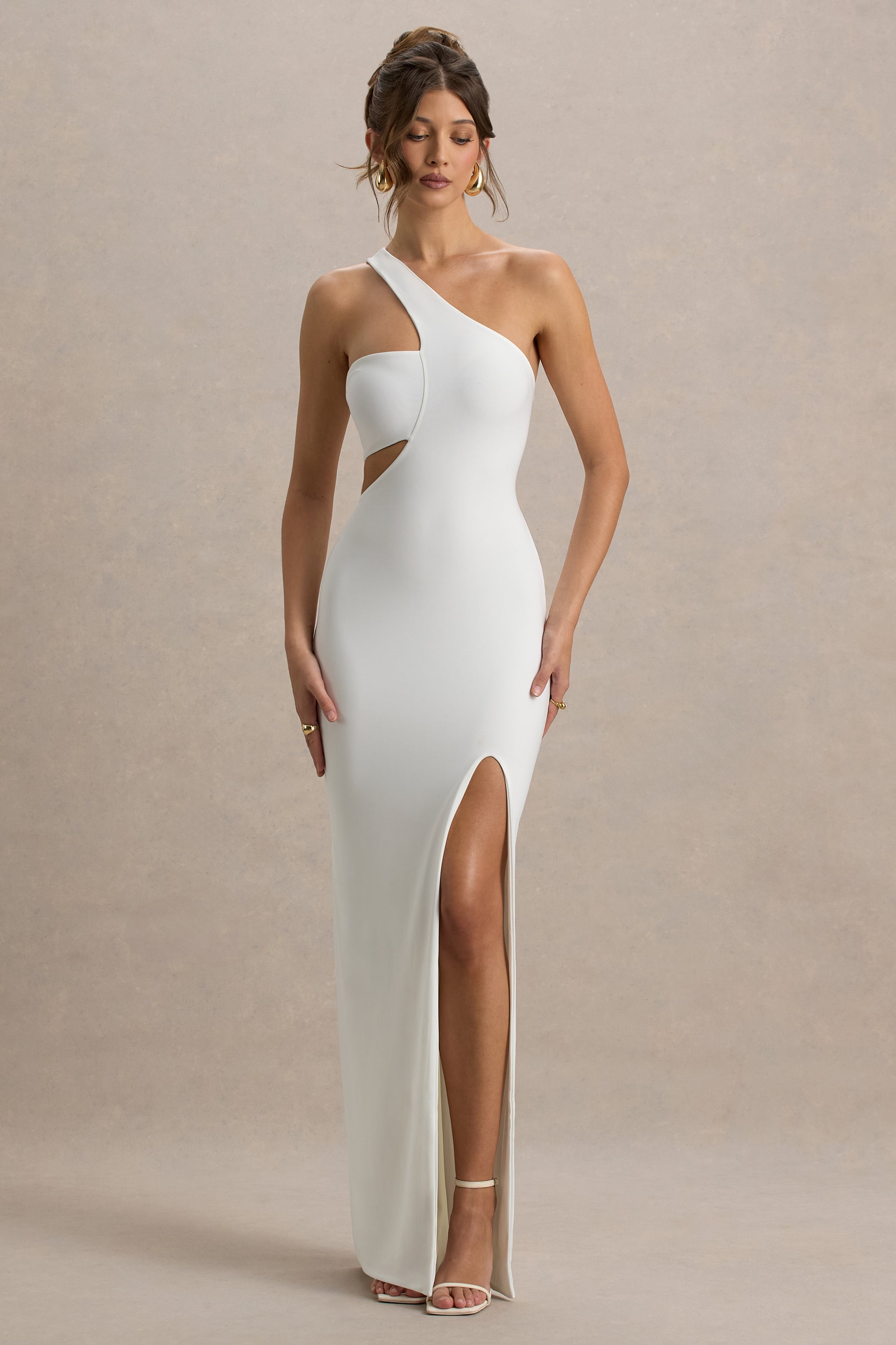 Matiya | White Asymmetric Cut-Out Split Maxi Dress