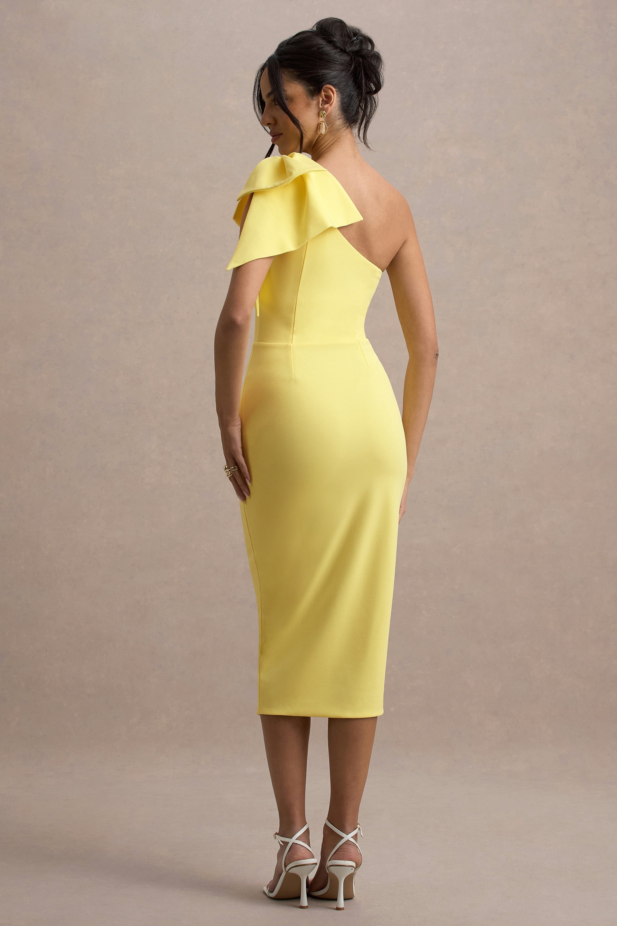 Ambretta | Lemon One-Shoulder Midi Dress With Bow