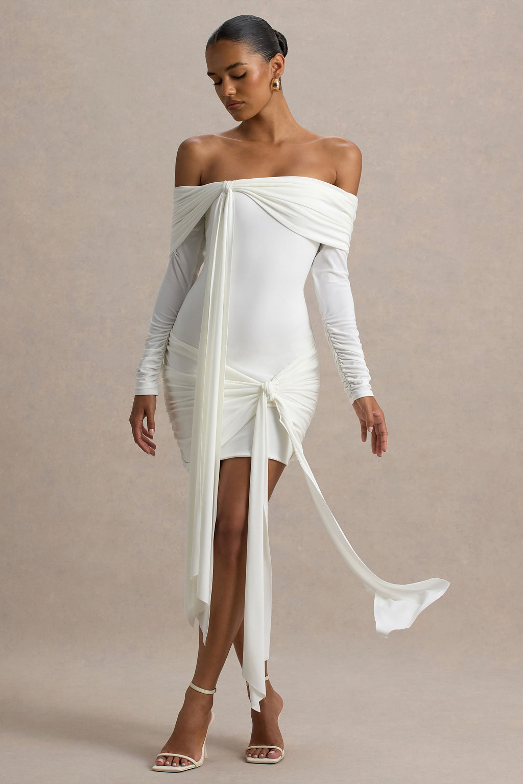 Essie | White Bardot Wrap Mini Dress With Sash Detail