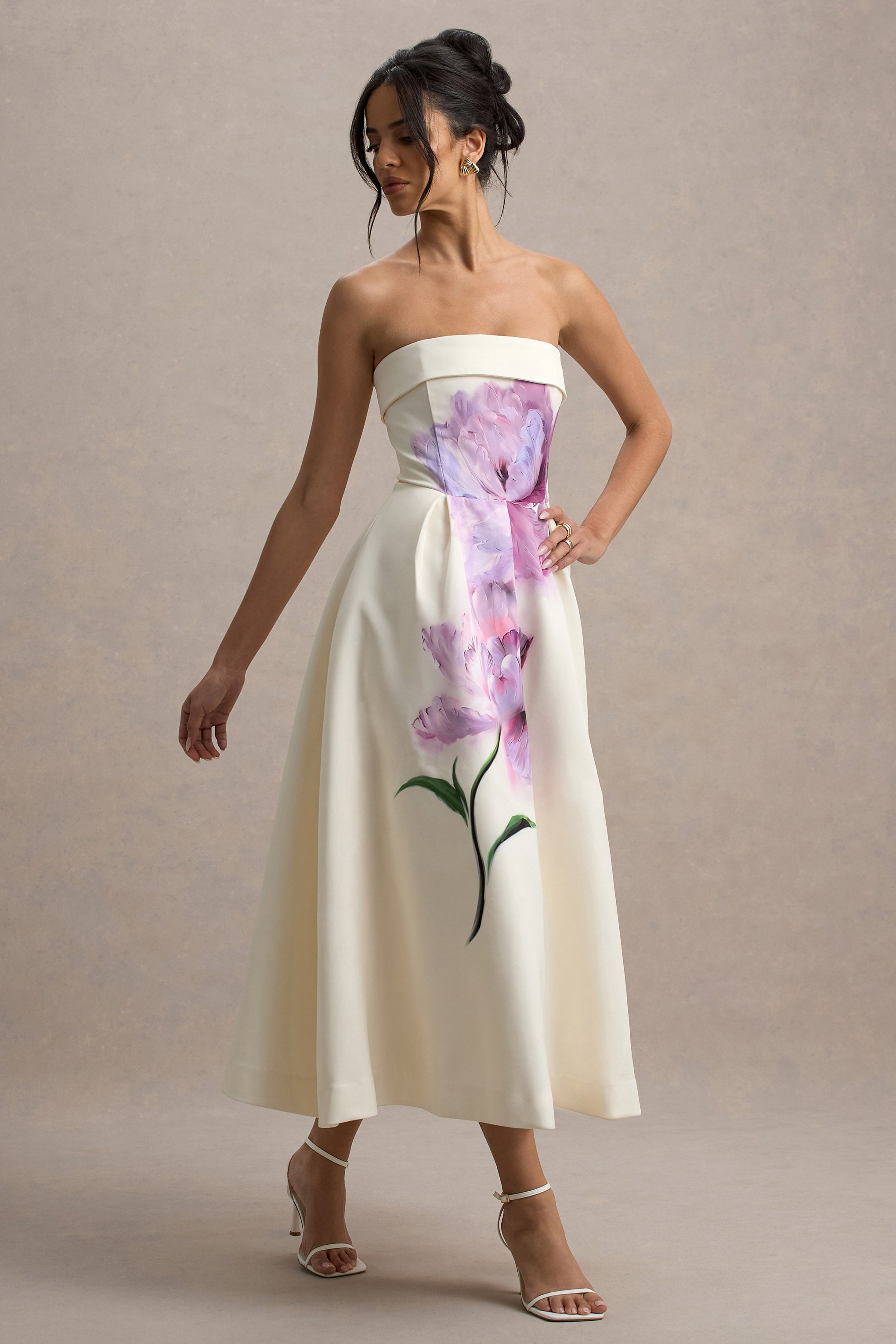 Annalise | Peony Floral Print Bandeau Skater Midi Dress