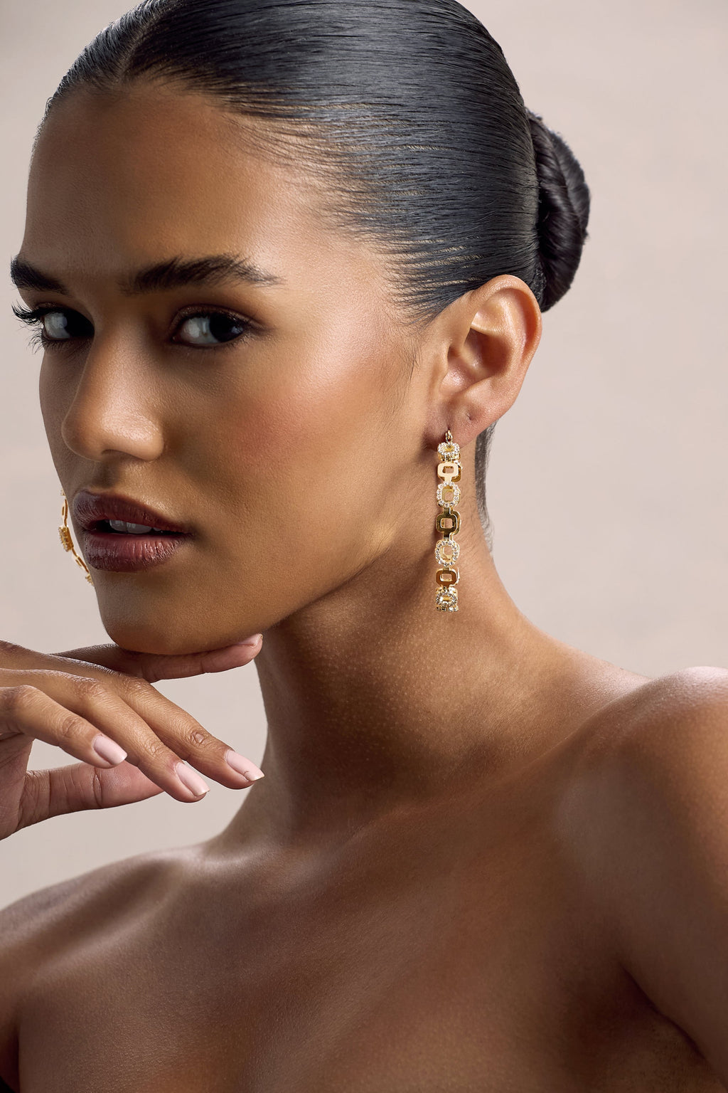 Interlinked | Gold Diamante Chain Hoop Earrings