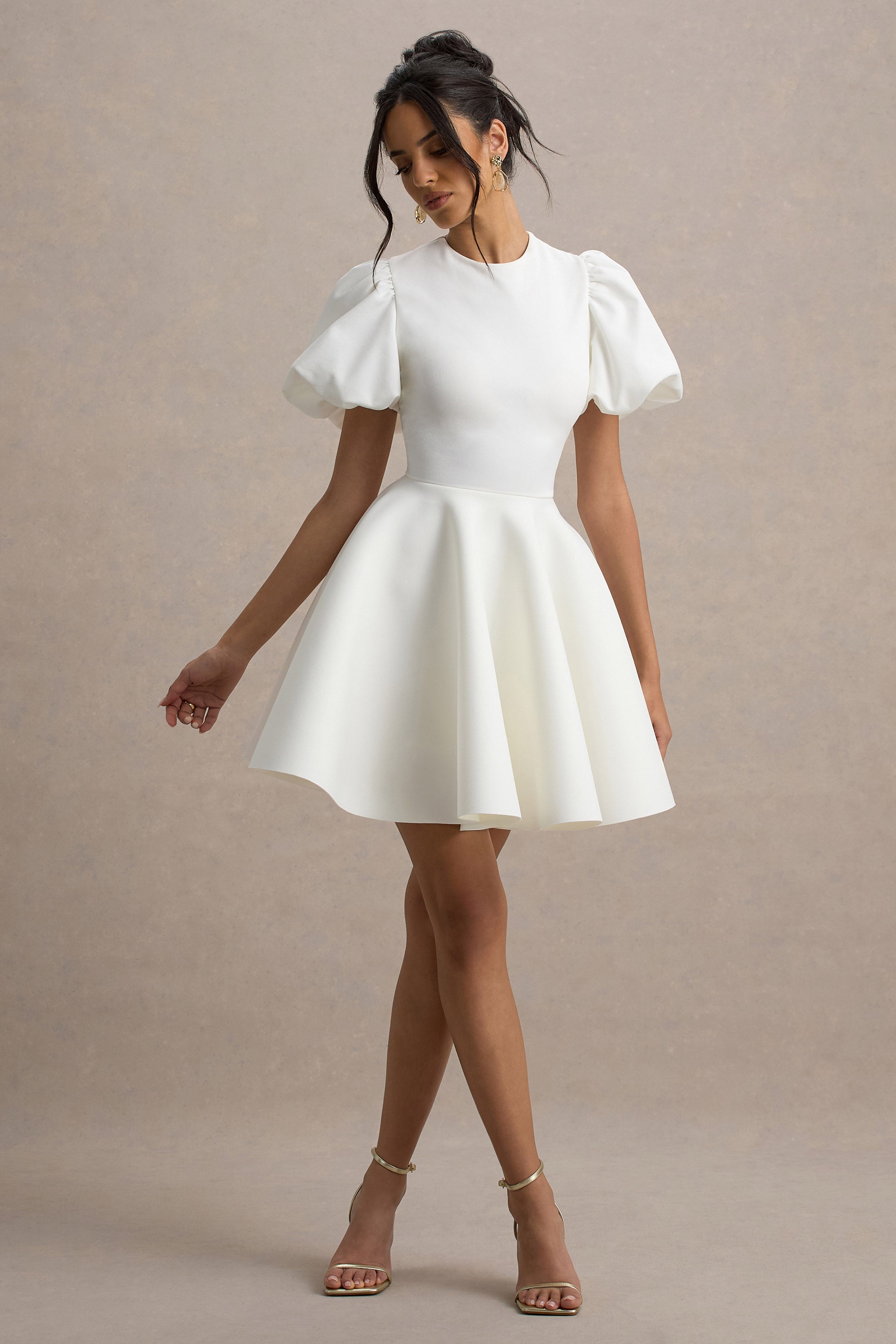 Emelia | White Puff-Sleeve Skater Dress
