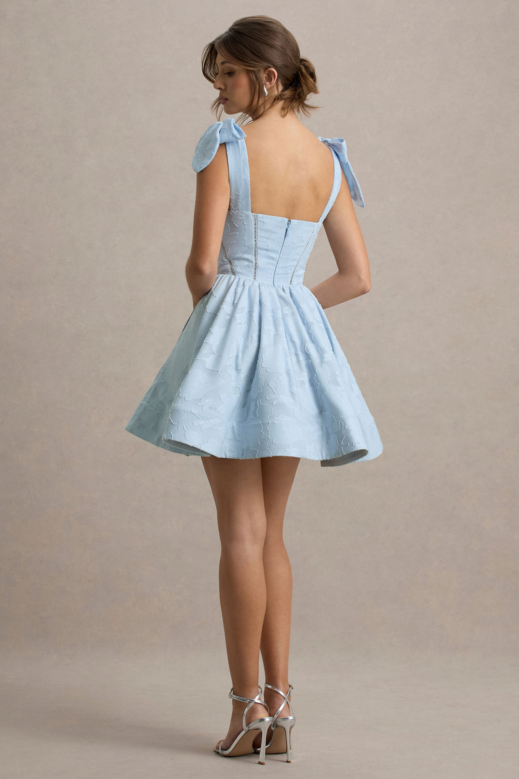 Bethani | Light Blue Skater Mini Dress With Bow Straps