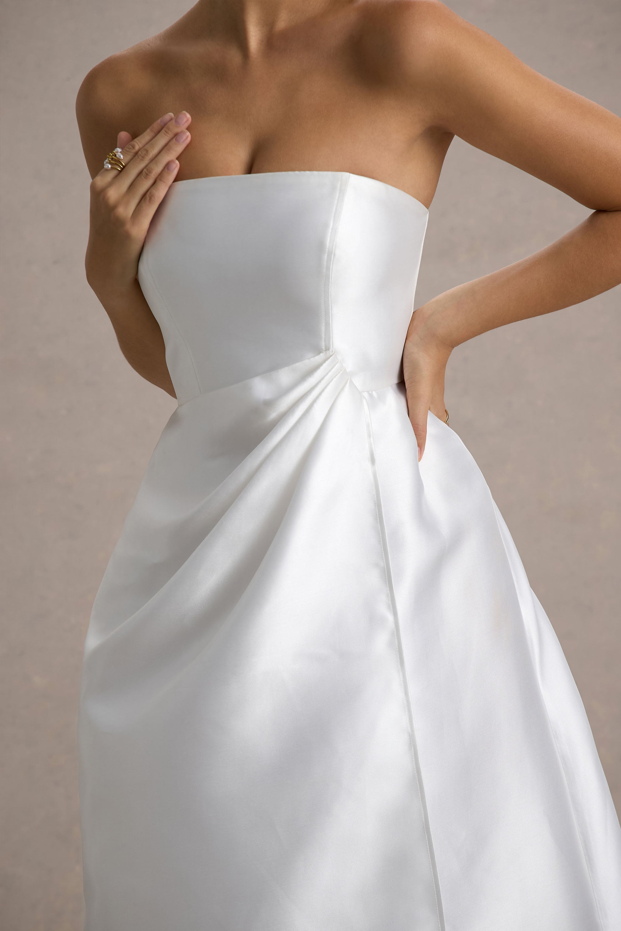 Universe | White Bandeau Split Puff-Skirt Maxi Dress