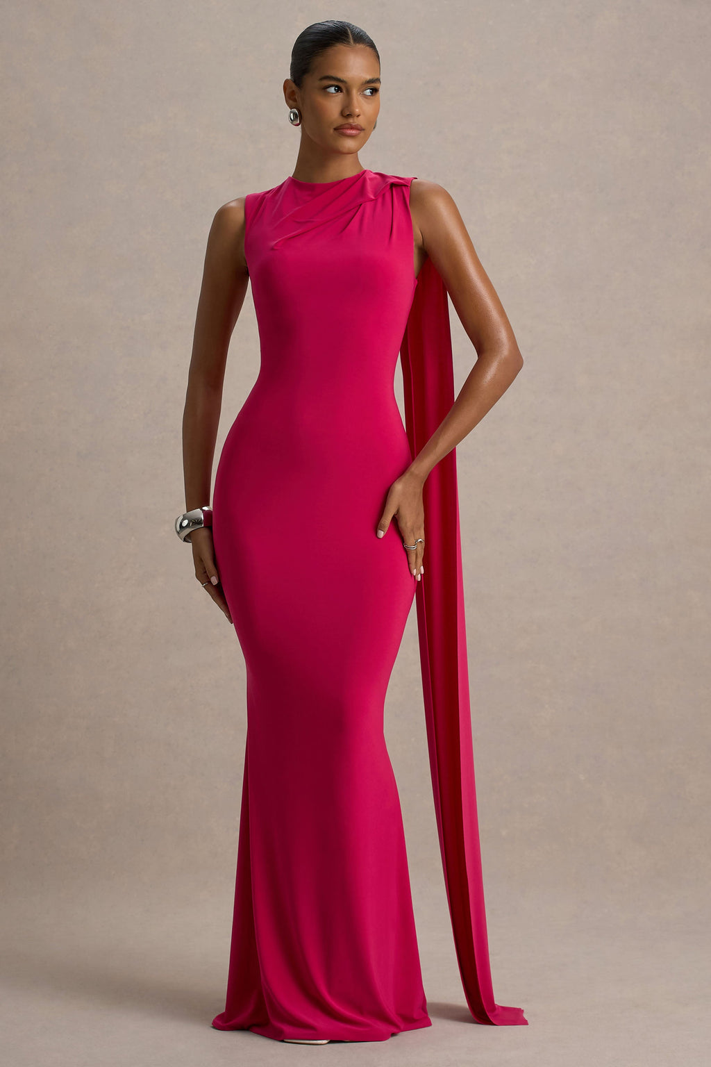 Mia | Hot Pink Maxi Dress With Sash