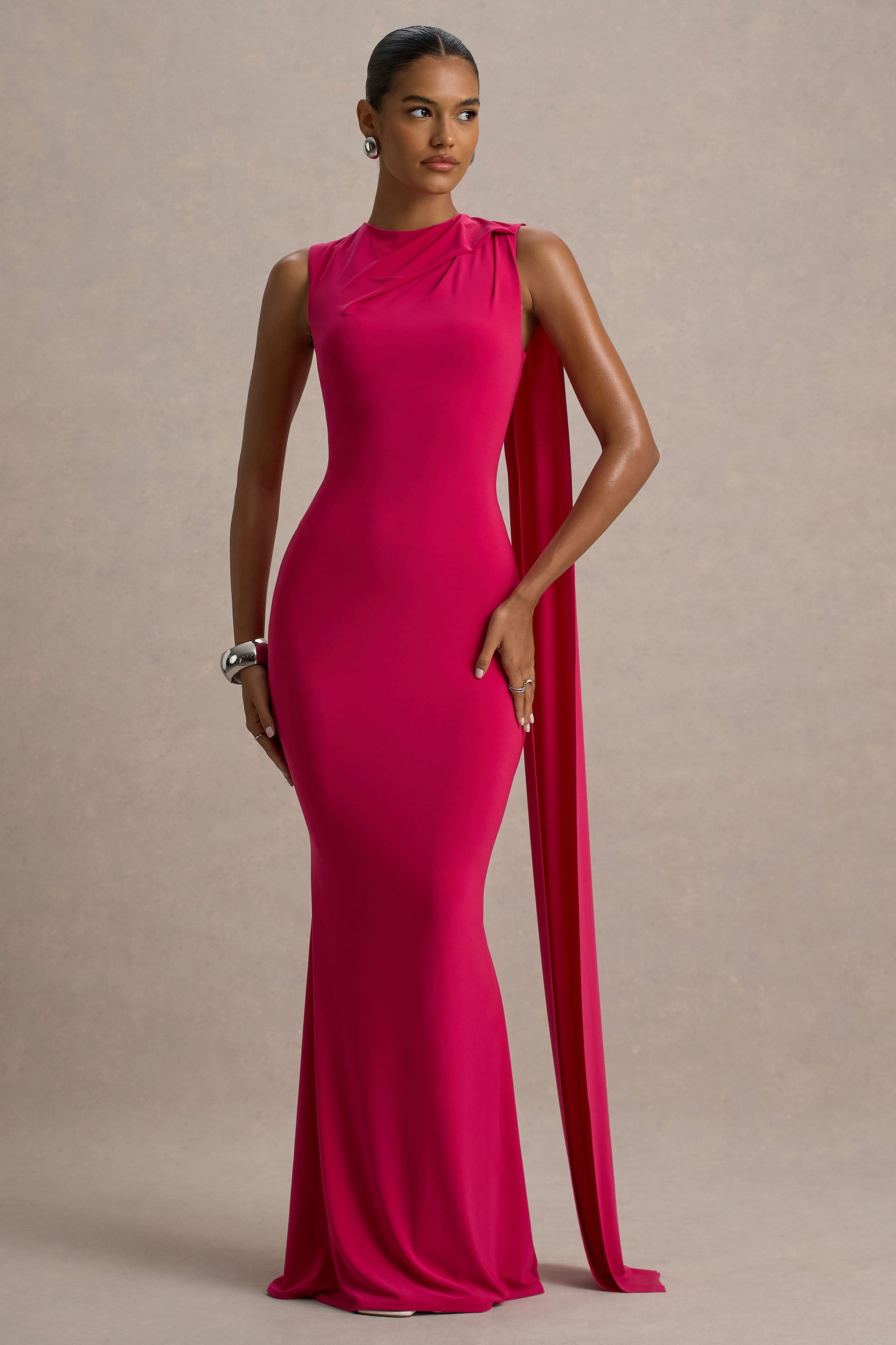 Mia | Hot Pink Maxi Dress With Sash