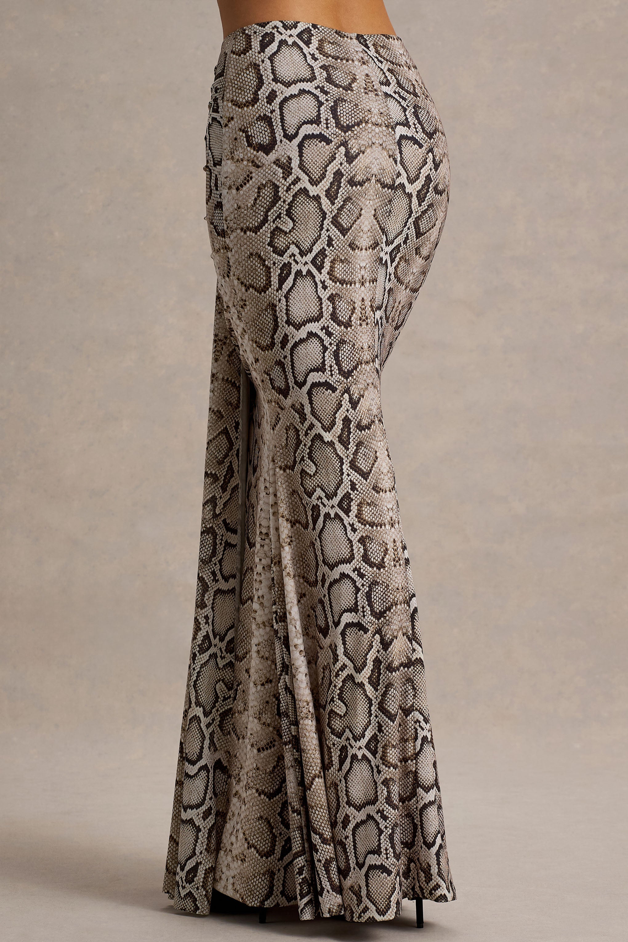 Vitality | Snake Print Ruched Drape Maxi Skirt