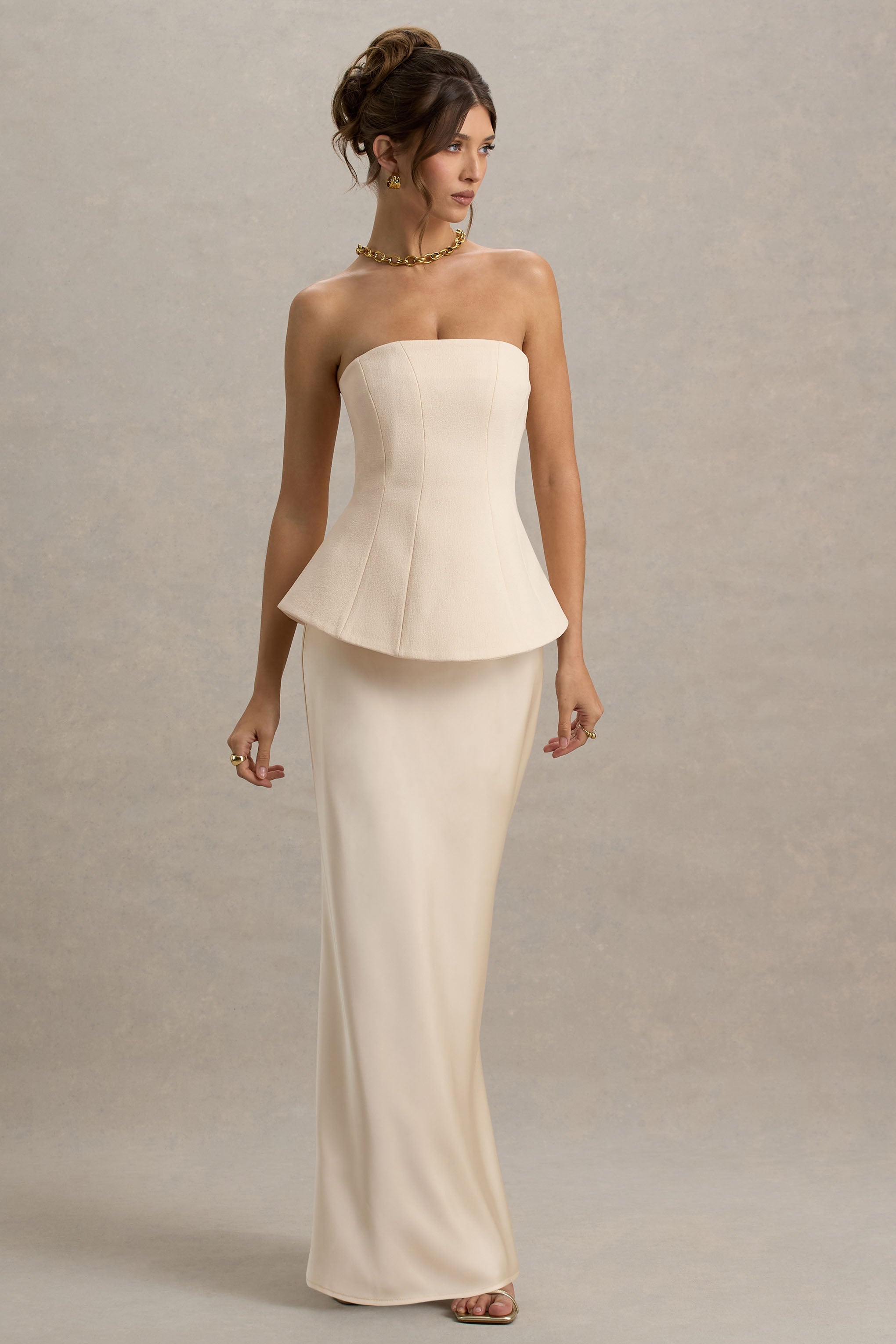 Ohio | Champagne Strapless Corset Maxi Dress