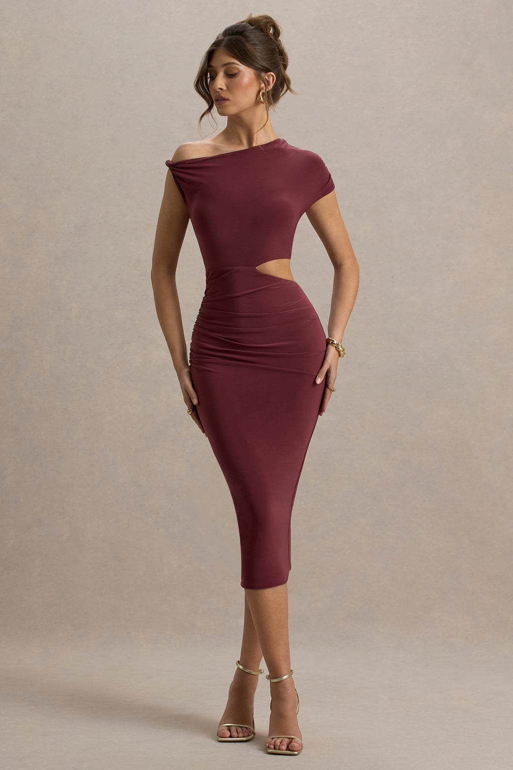 Calliope | Burgundy Cut-Out Gathered Midi Dress