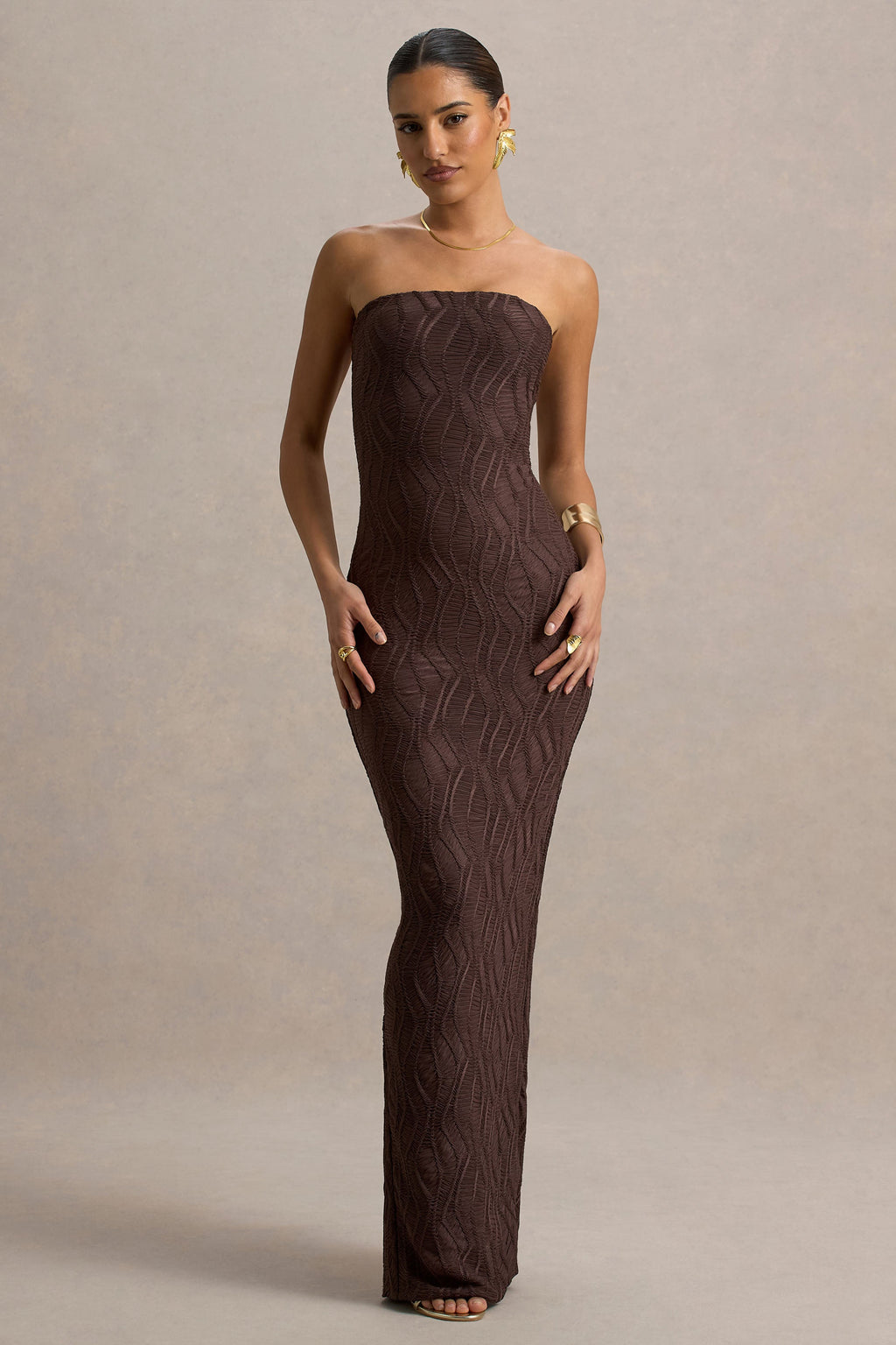 Lorela | Brown Bodycon Bandeau Maxi Dress