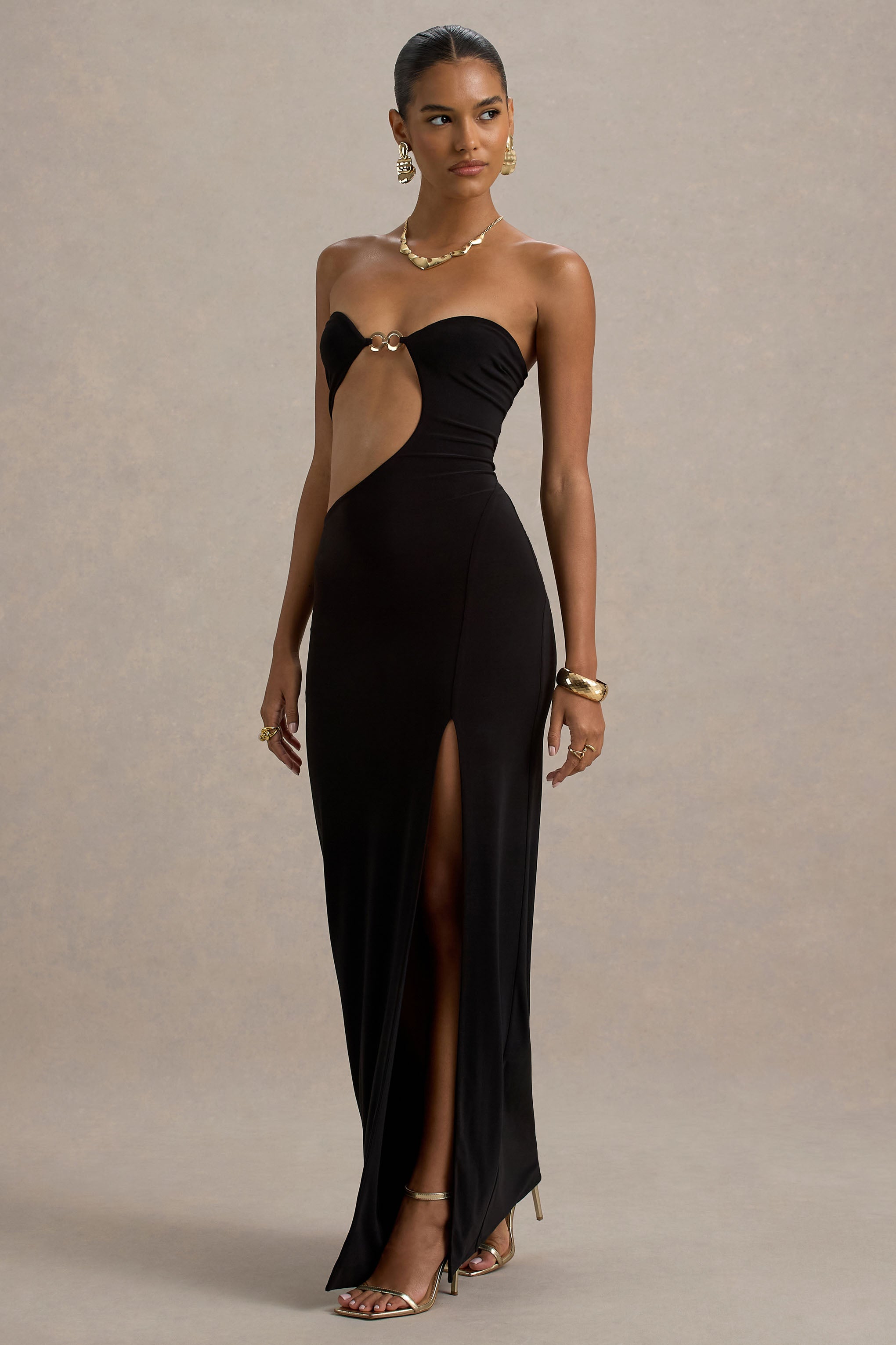 Feleicia | Black Sweetheart Cut-Out Maxi Dress With Split