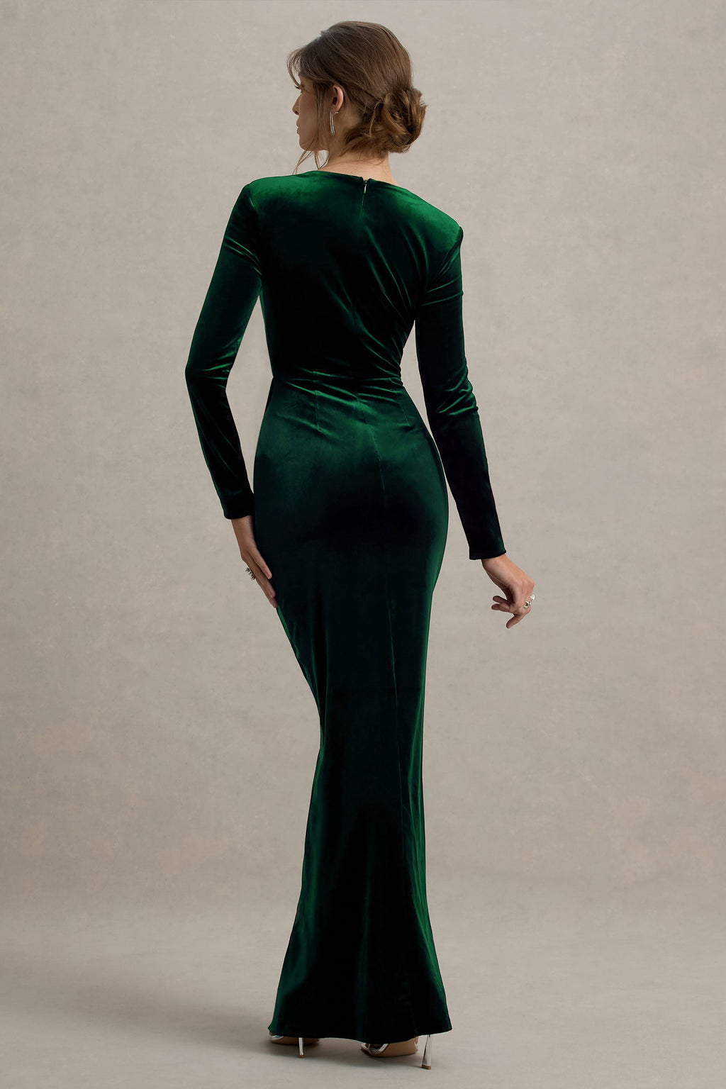 Fay | Bottle Green Velvet Corset Style Knot Maxi Dress