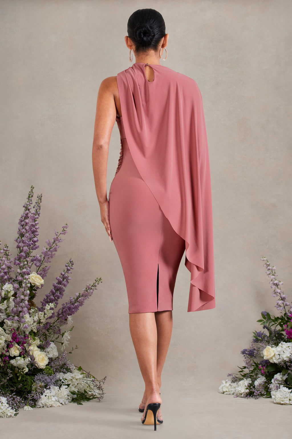New Chapter | Blush Pink Asymmetric Maternity Midi Dress With Cape