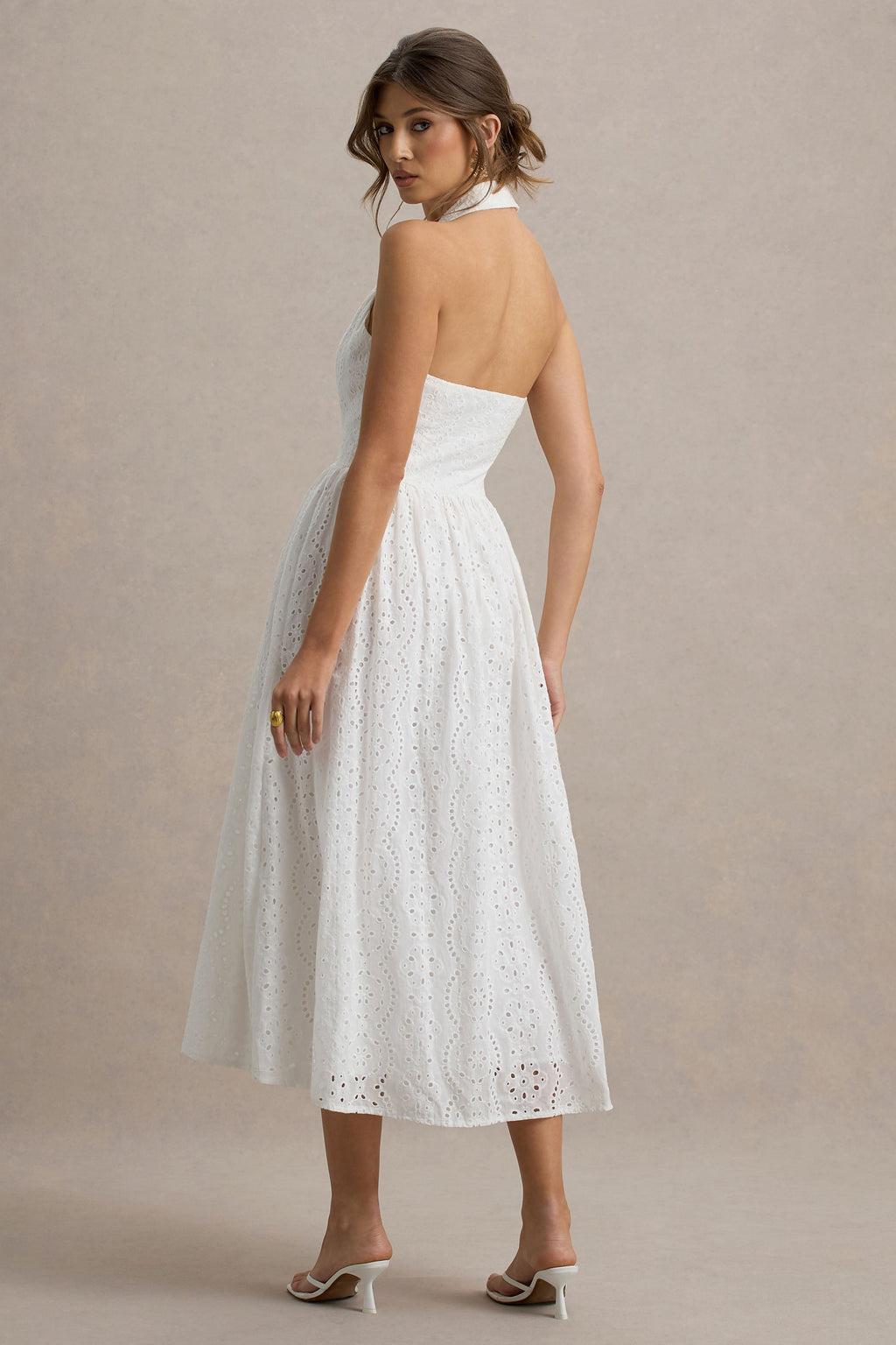 Jezebel | White Lace Plunge-Neck Collared Midi Dress