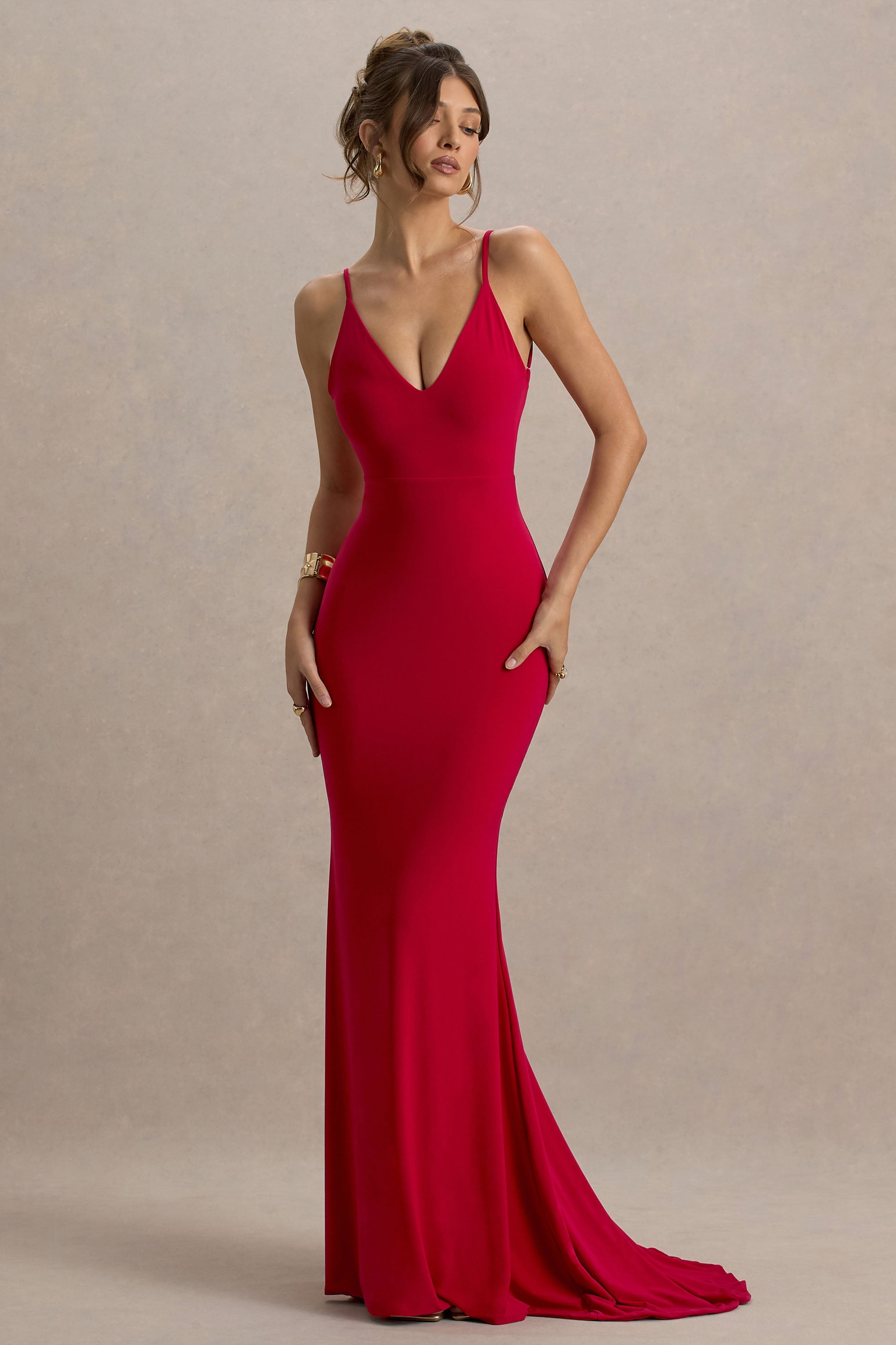 Endless Love | Red Backless Knot Detail Fishtail Maxi Dress