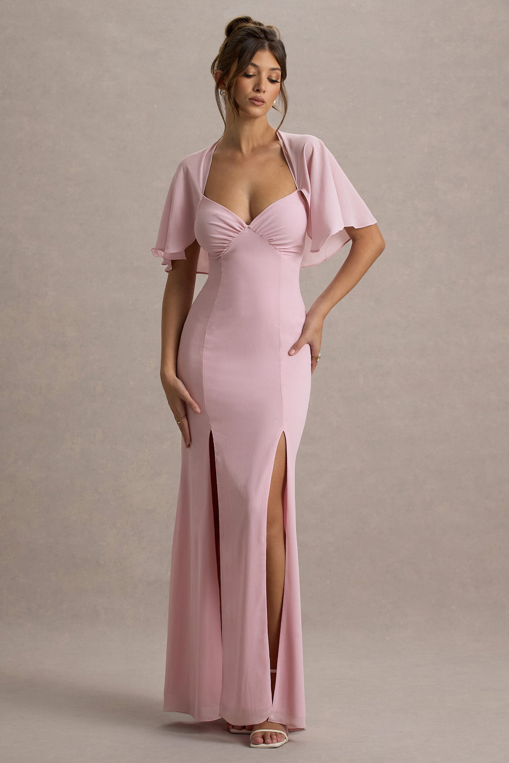 Stila | Pale Pink Plunge-Neck Maxi Dress With High Front Split
