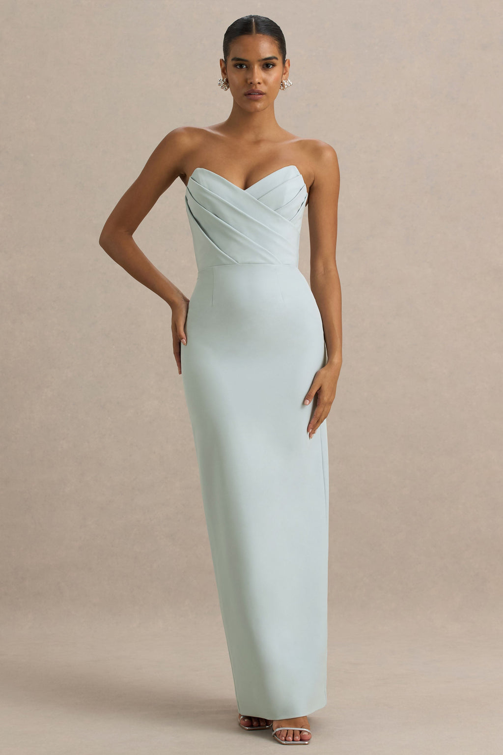 Fierce | Light Blue Asymmetric Ruched Maxi Dress