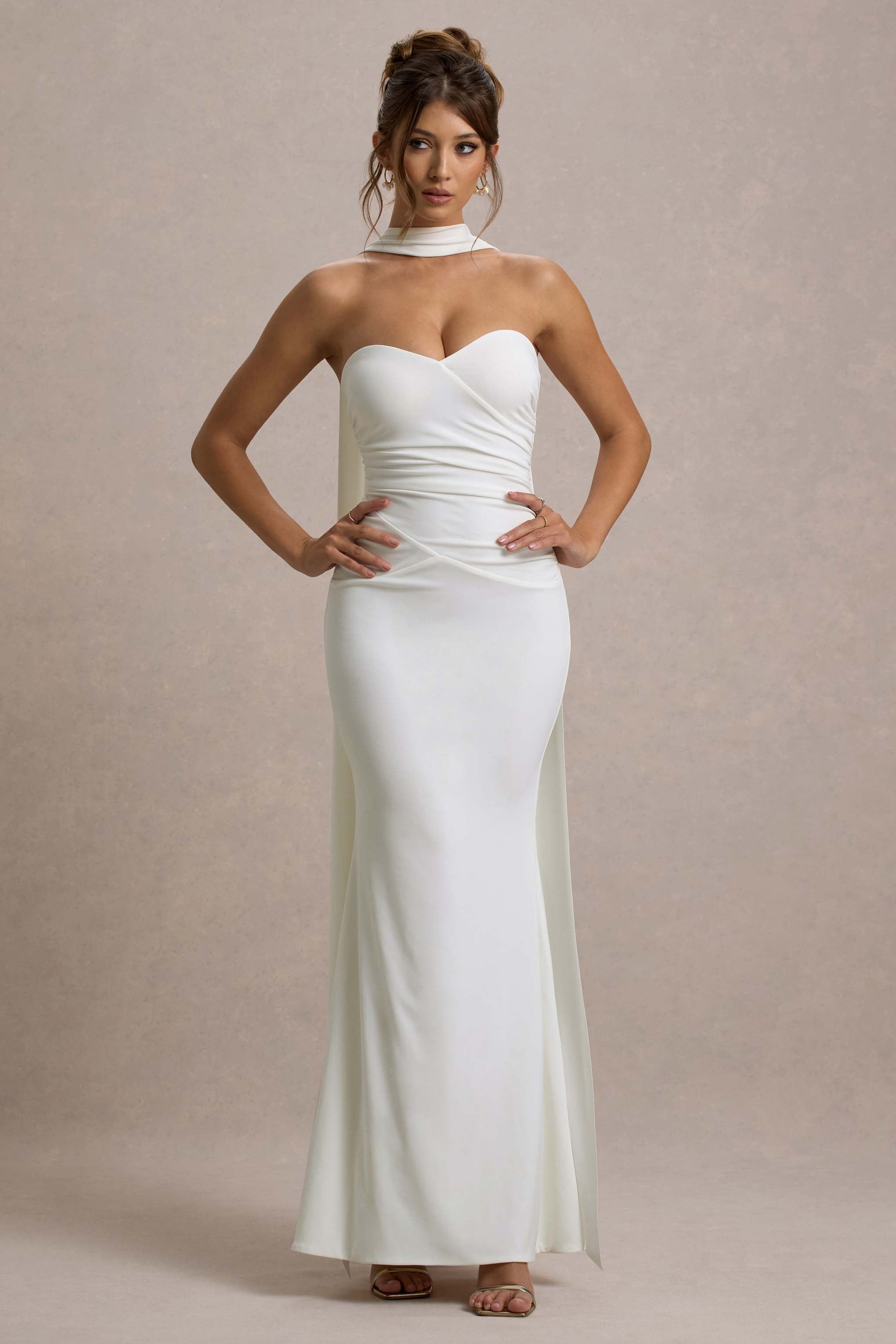 Rosabel | Cream Sweetheart Maxi Dress With Sash