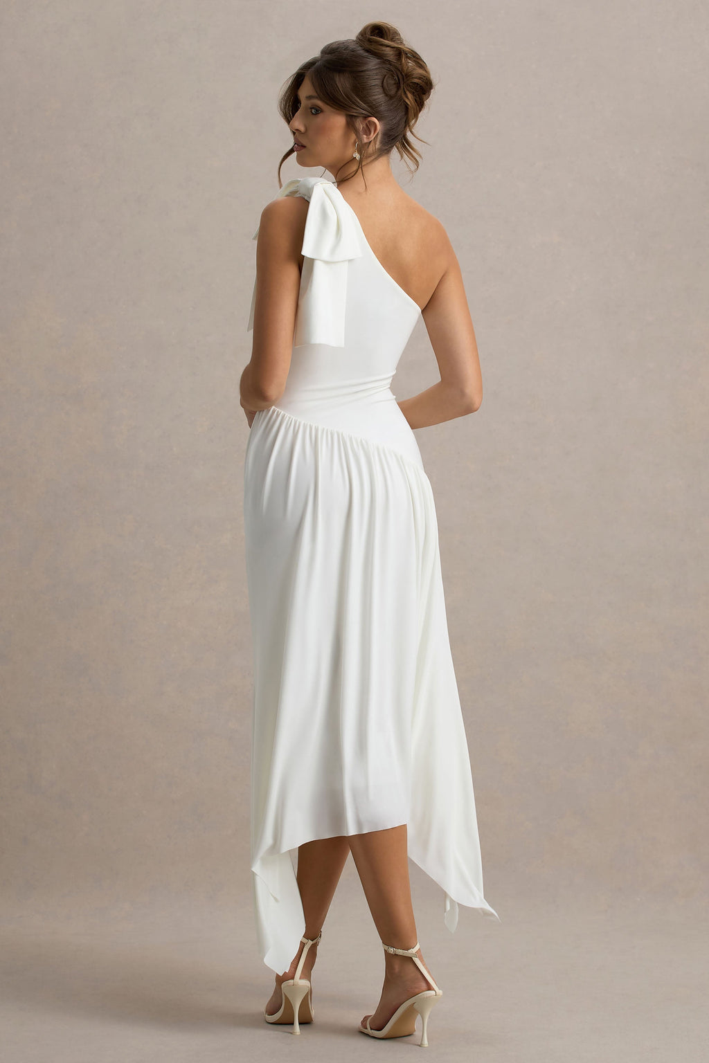 Lotus Love | White One-Shoulder Hanky-Hem Maxi Dress With Bow