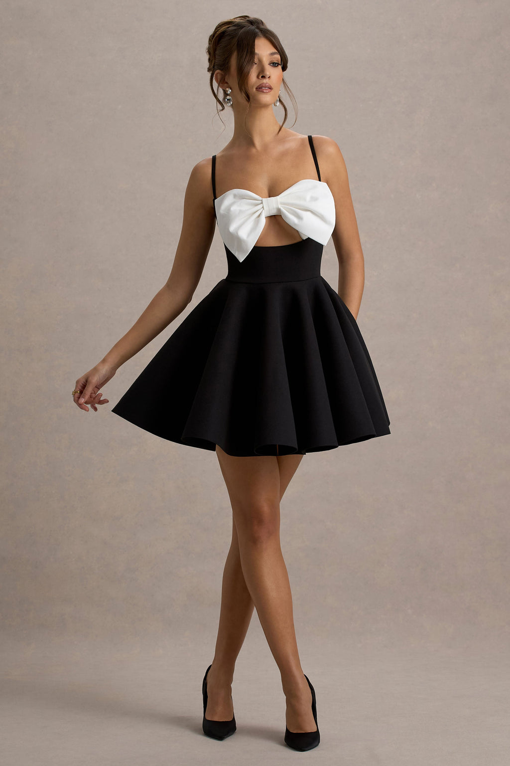 Yasmina | Black & White Bow Skater Mini Dress