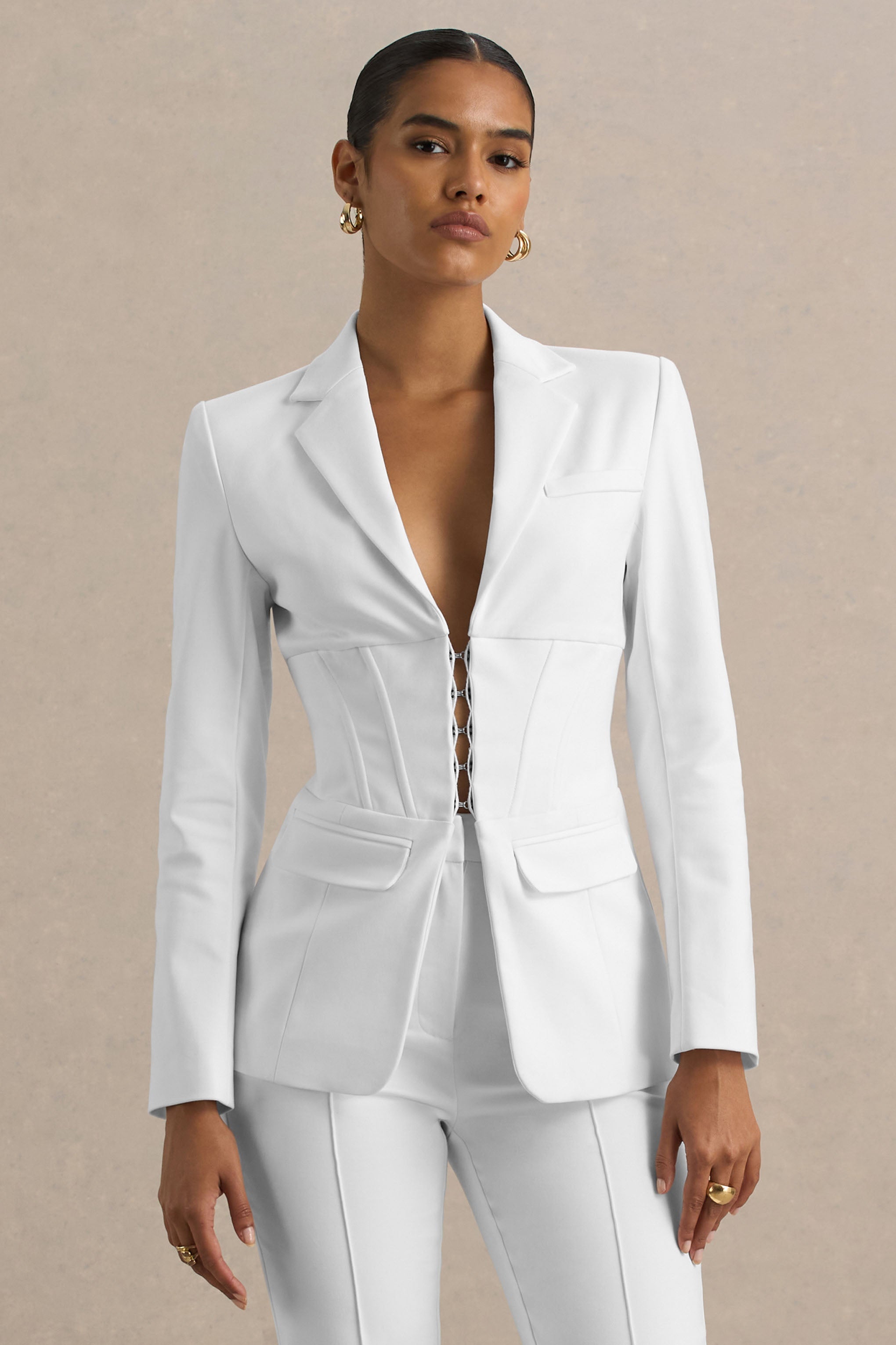 Unbeaten | White Fitted Corset Blazer Jacket