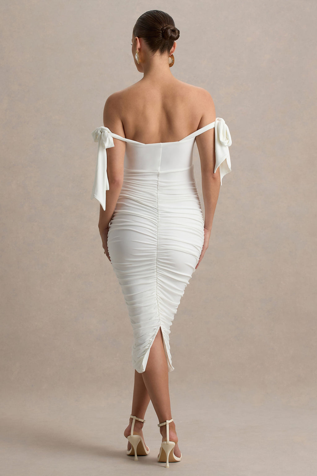 Chandelier | White Bardot Maternity Midi Dress With Bow Details