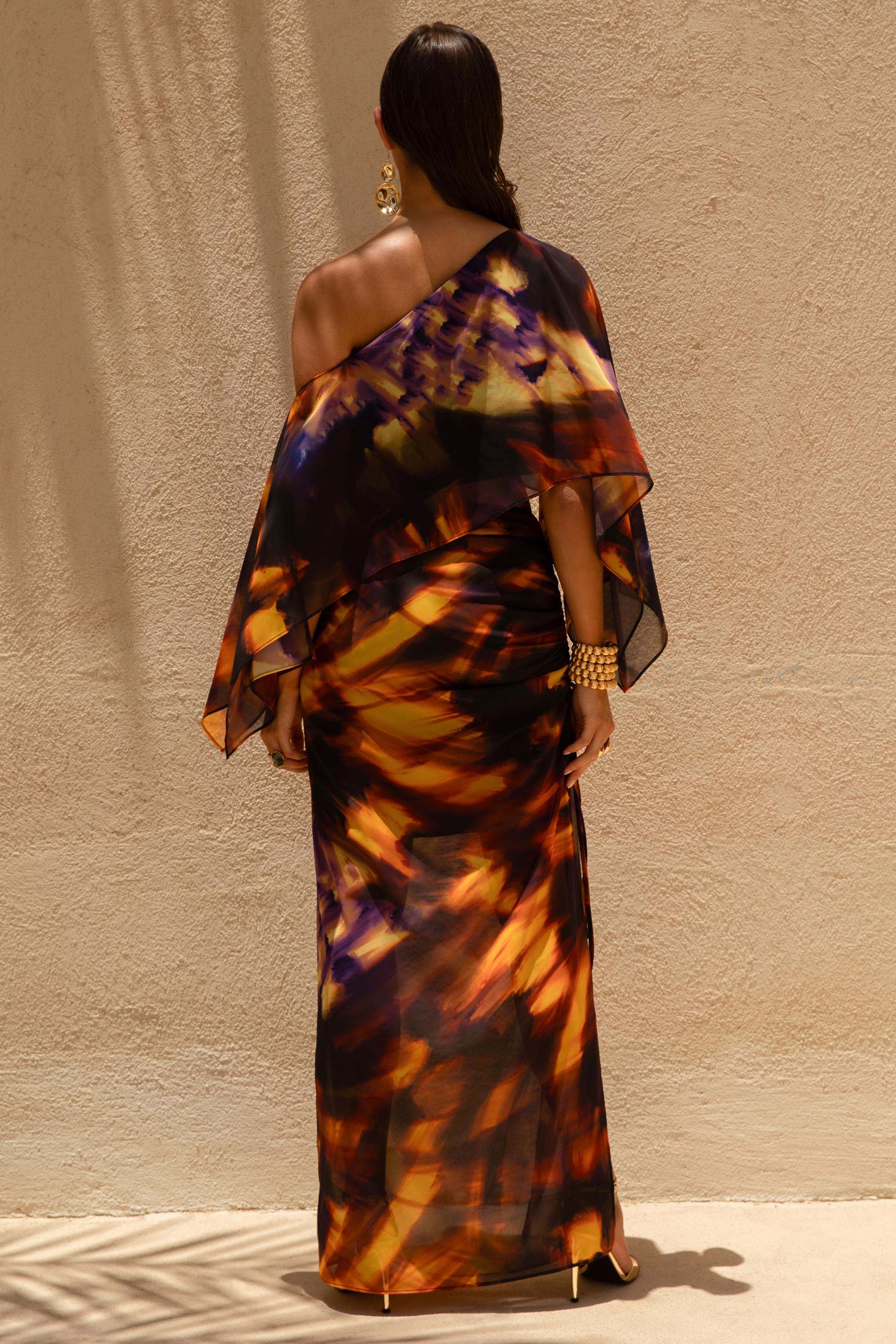 Nadine | Smoke Print Asymmetric Maxi Skirt With Split