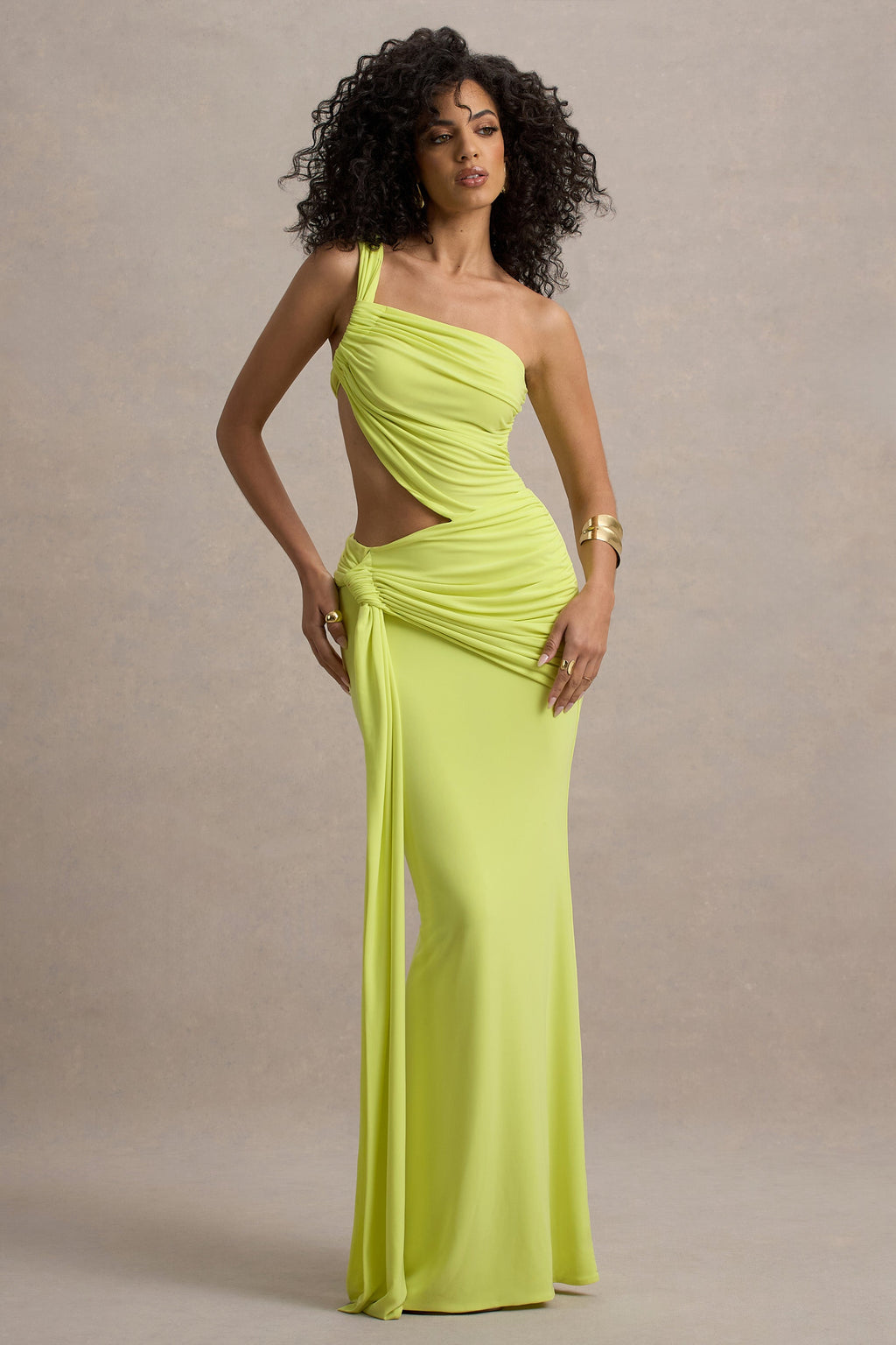 Giovanna | Lime Green Asymmetric Maxi Dress With Wrap Skirt