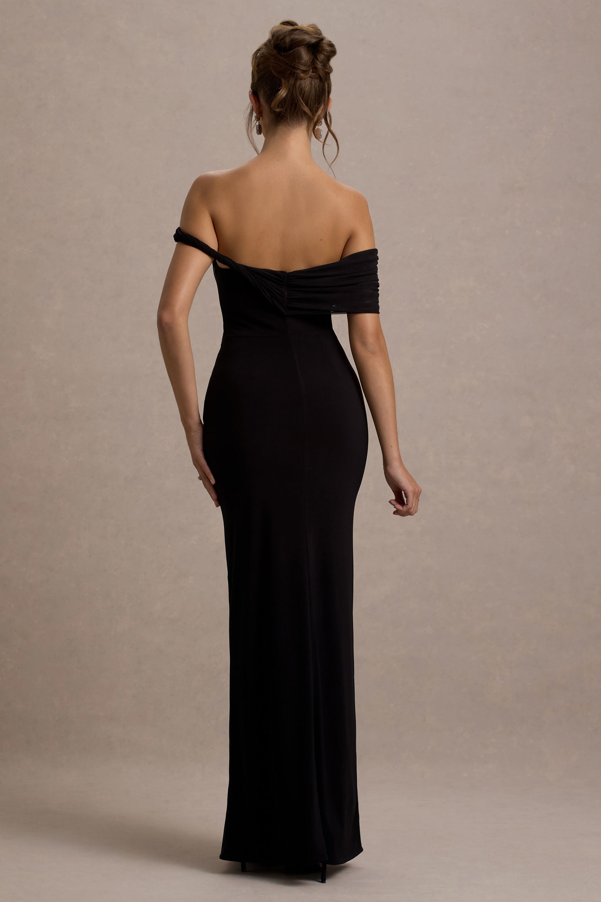 Alonza | Black Twisted Bardot Maxi Dress