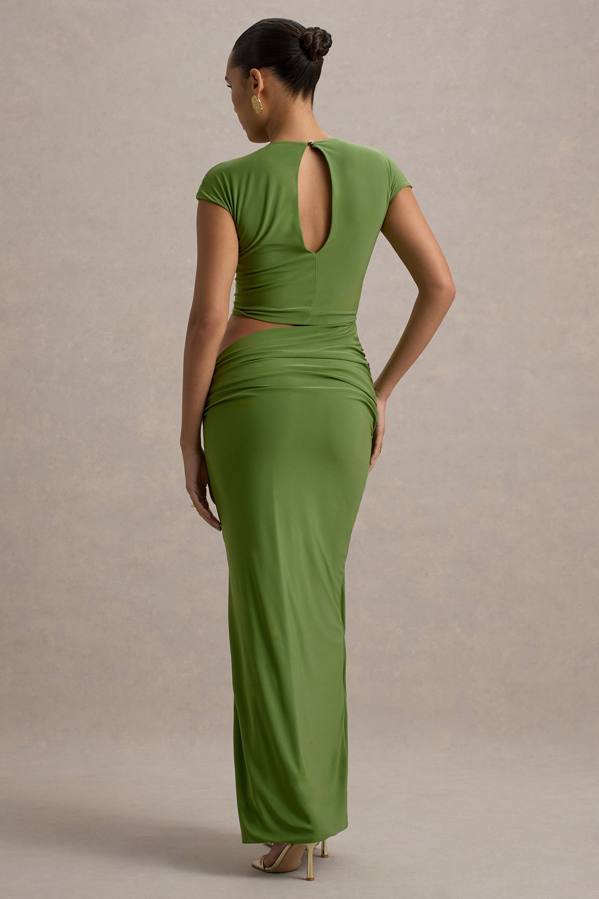 Pia | Green Short-Sleeve Maxi Dress With Cut-Out